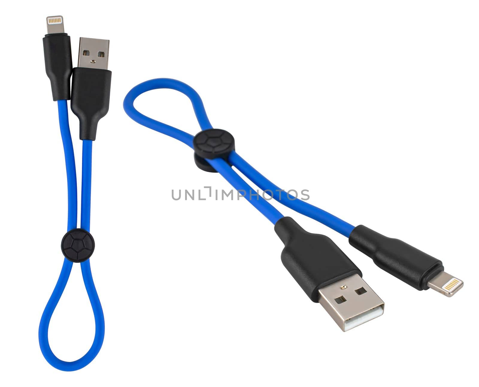 cable with USB connector and Lightning on a bnl background in isolation by A_A
