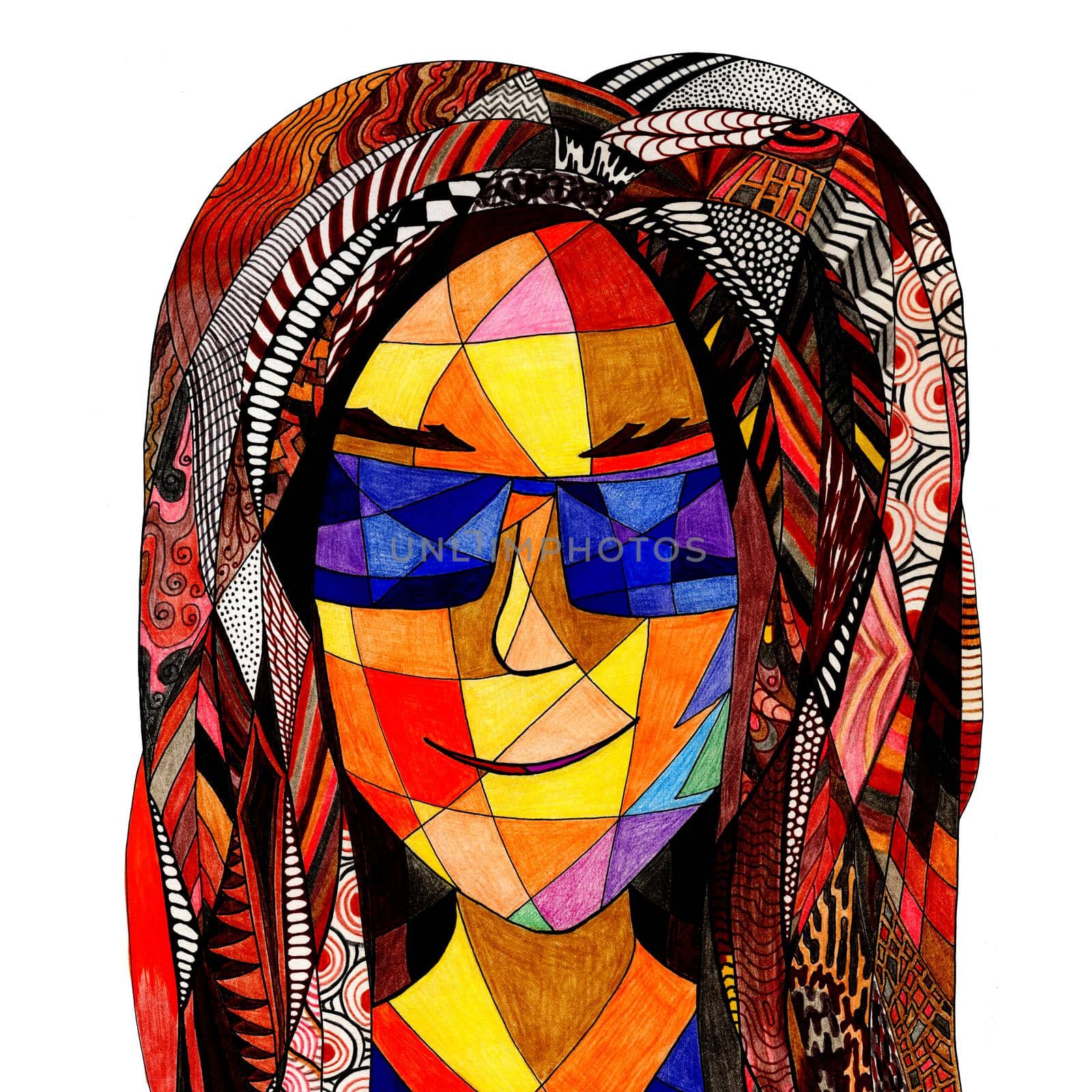 A fantasy woman stained glass portrait drawn by color pencils. by Rina_Dozornaya