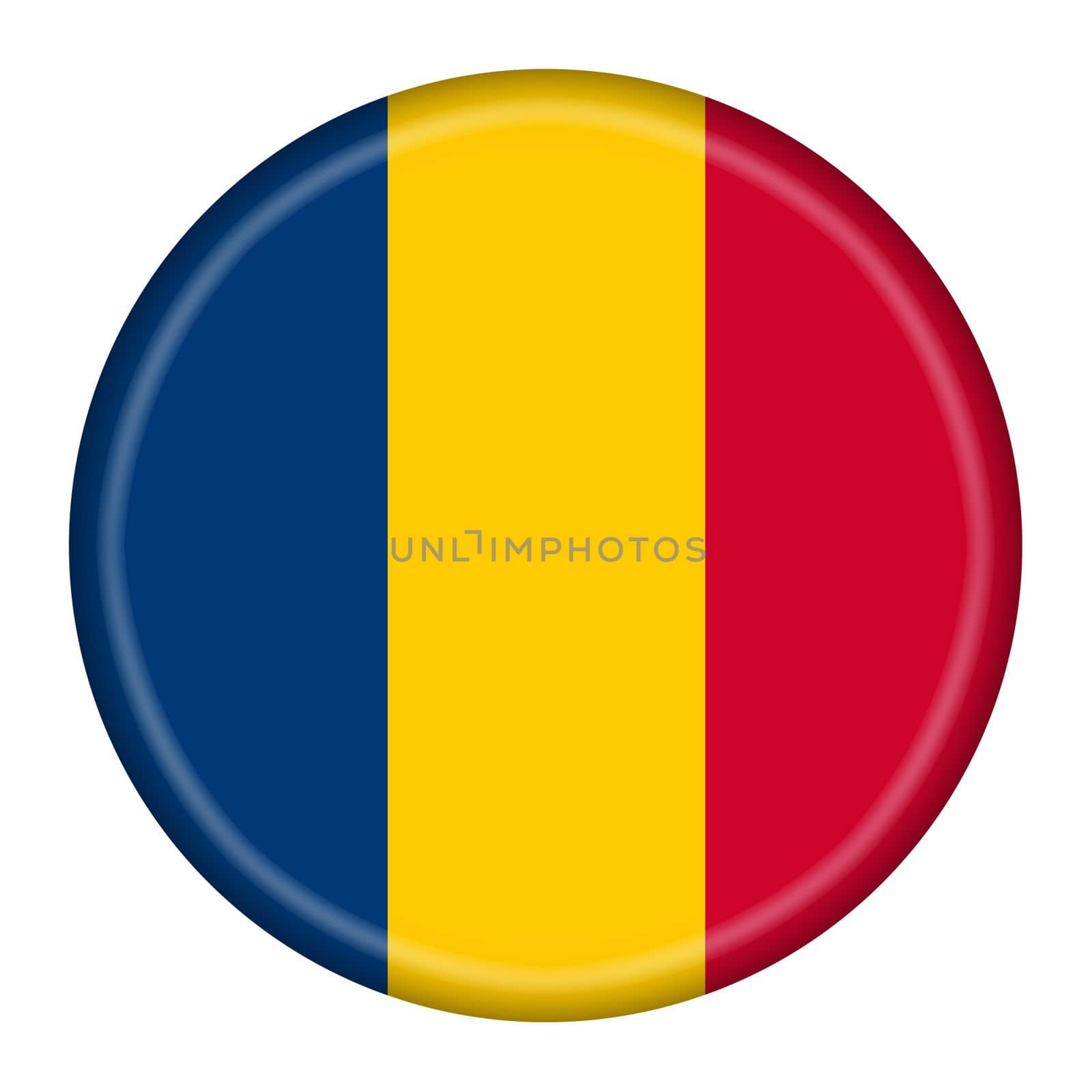 A Chad flag button 3d illustration with clipping path