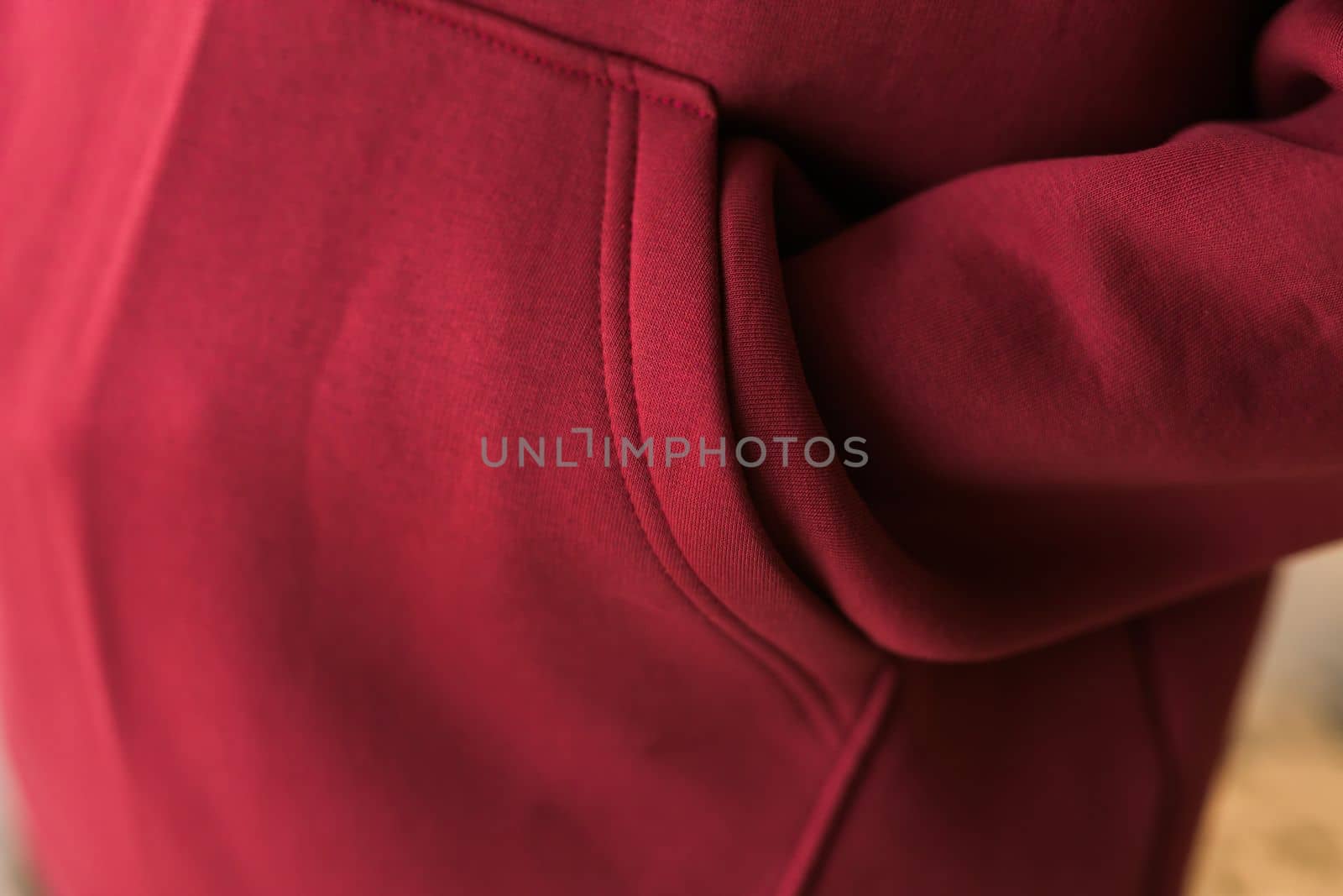 Close-up of cotton sweatshirt fabric texture clothes - design clothes tailoring and youth fashion