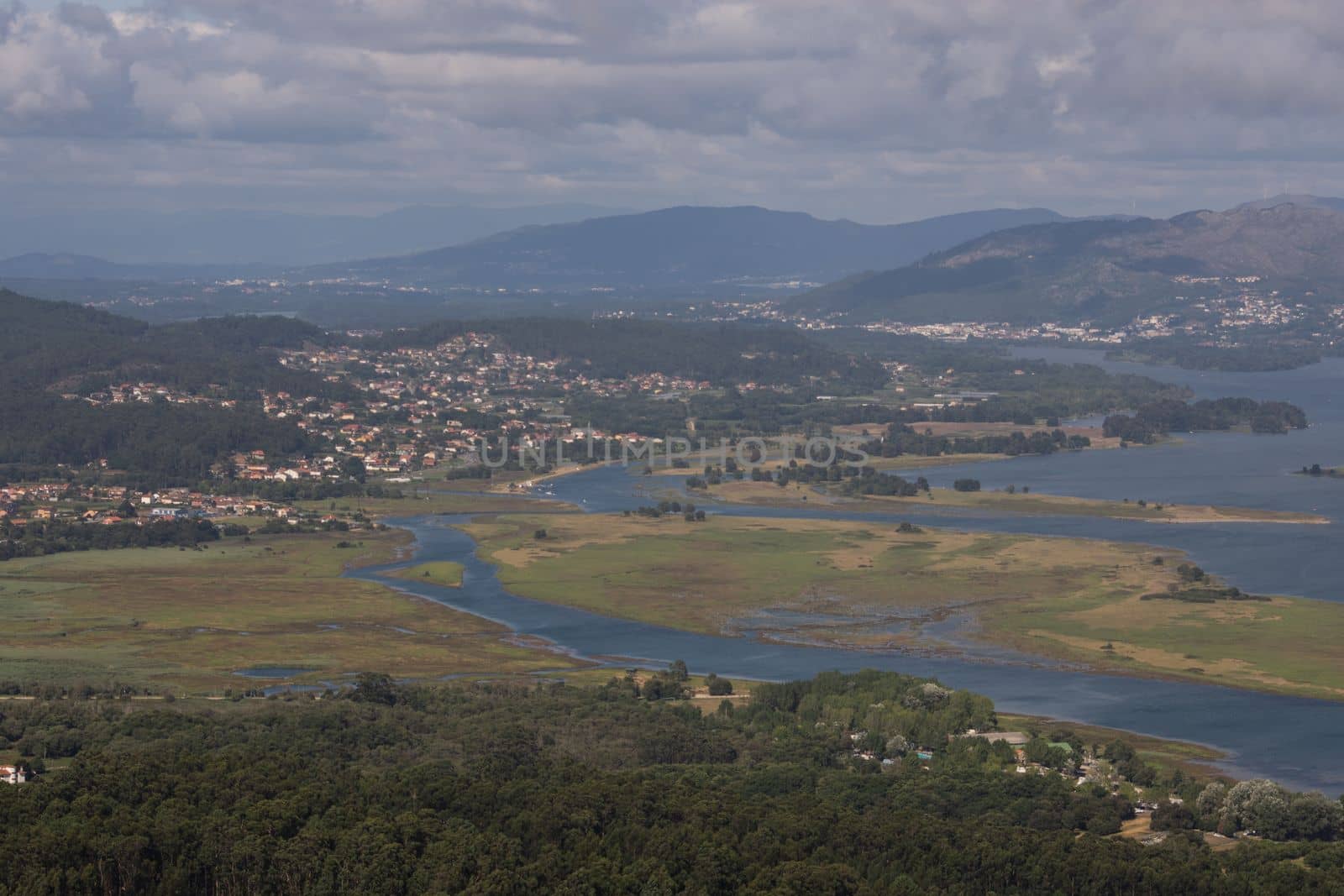 Minho river mouth from mount Santa Trega, in A Guarda, Galicia. High quality photo