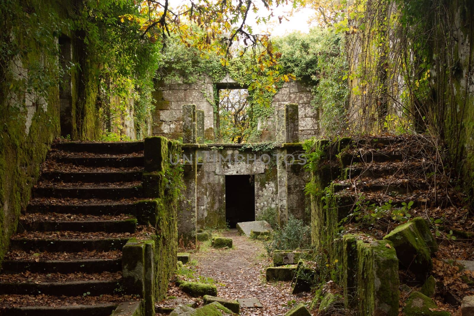 Ancient ruins of A Escusalla, in Ourense, Galicia, Spain. Ruins of a catholic monastery located in Xures. High quality photo