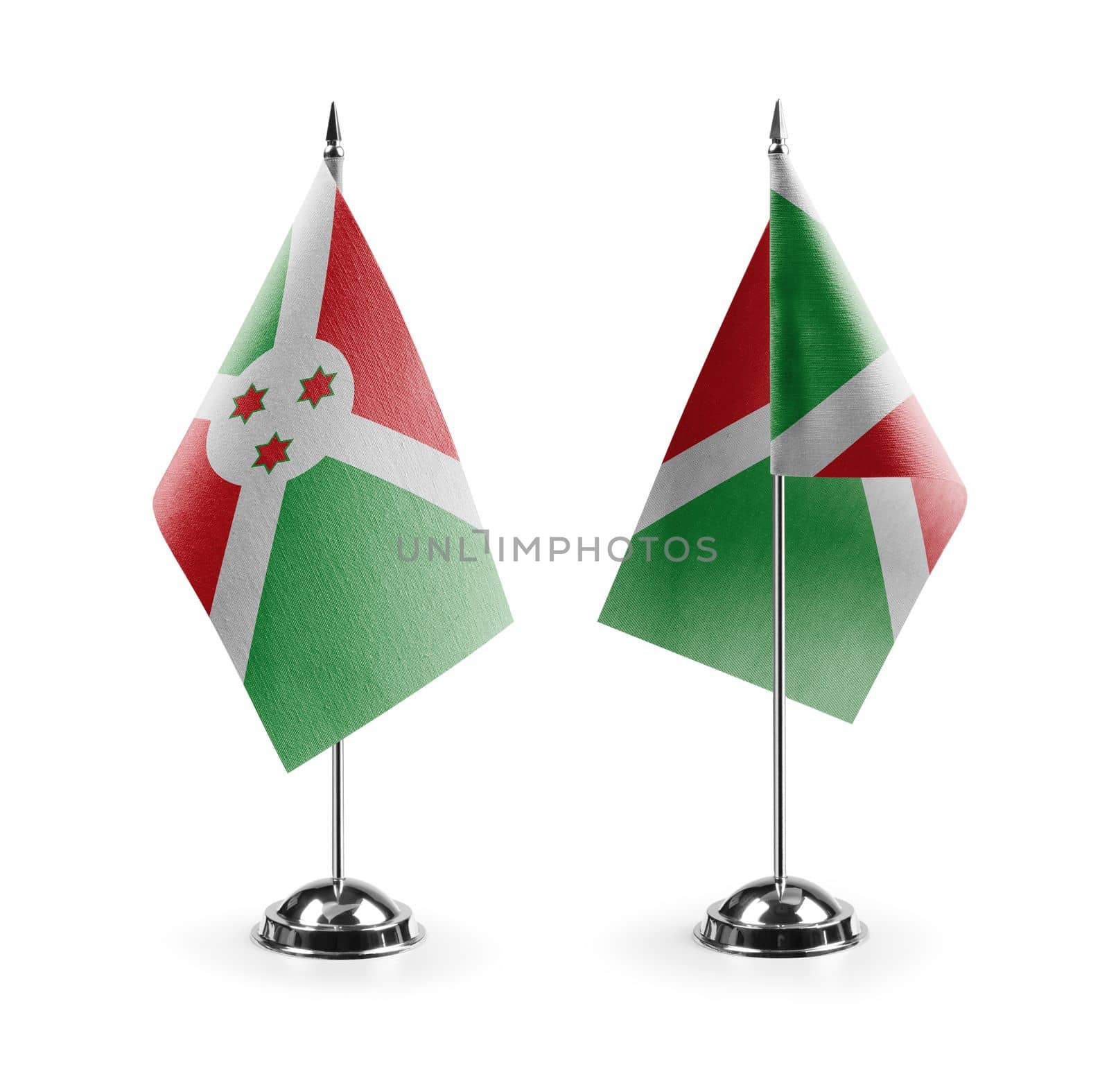 Small national flags of the Burundi on a white background.