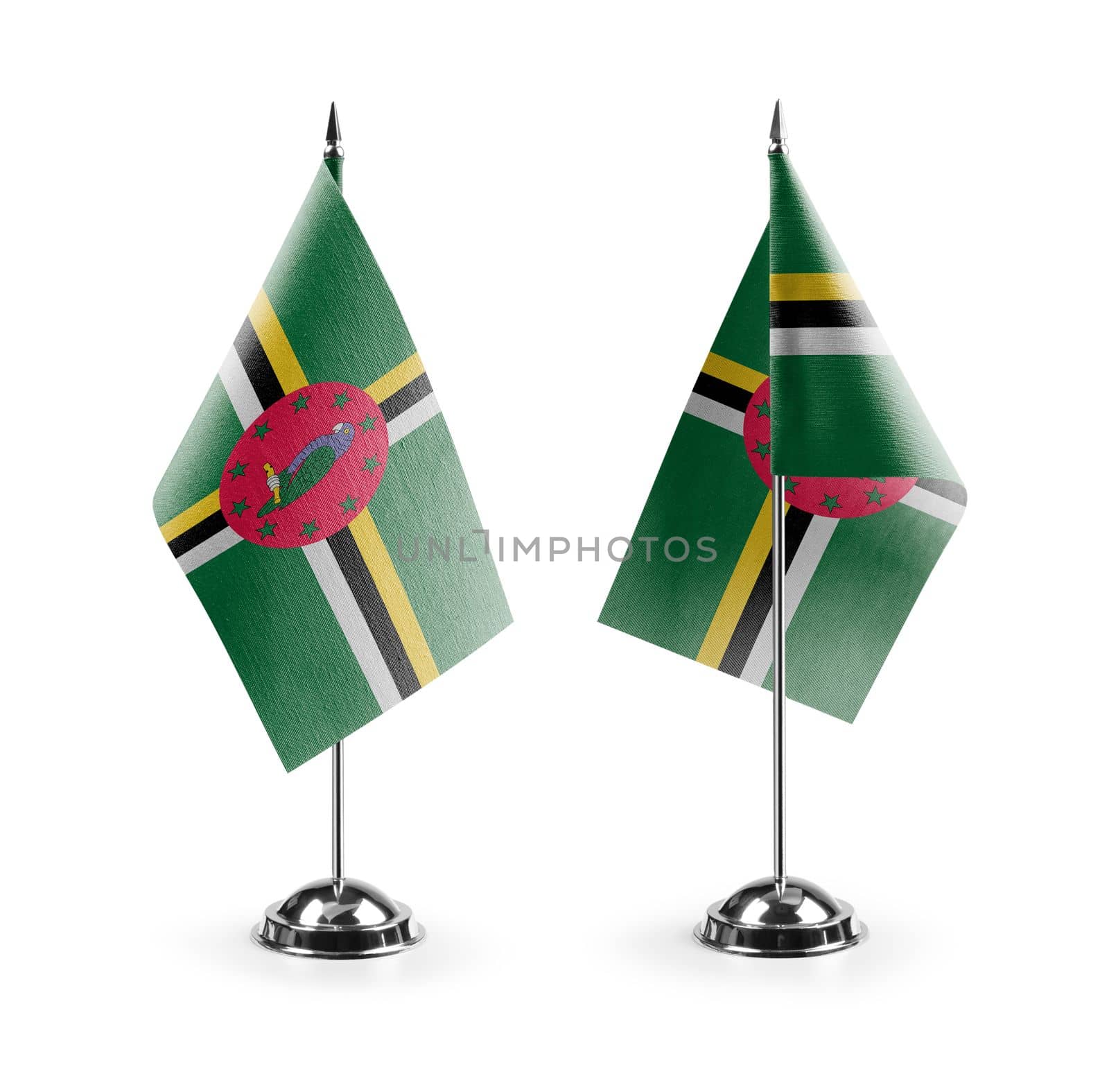 Small national flags of the Dominica on a white background by butenkow