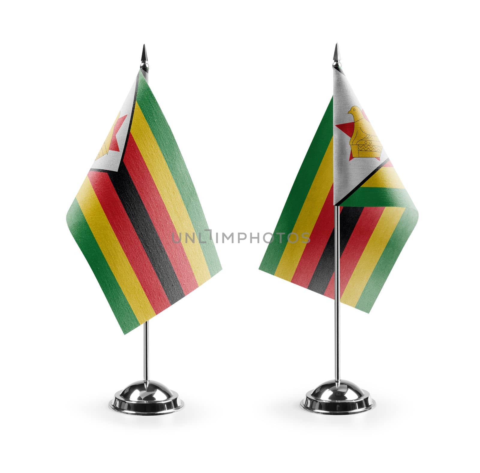 Small national flags of the Zimbabwe on a white background by butenkow