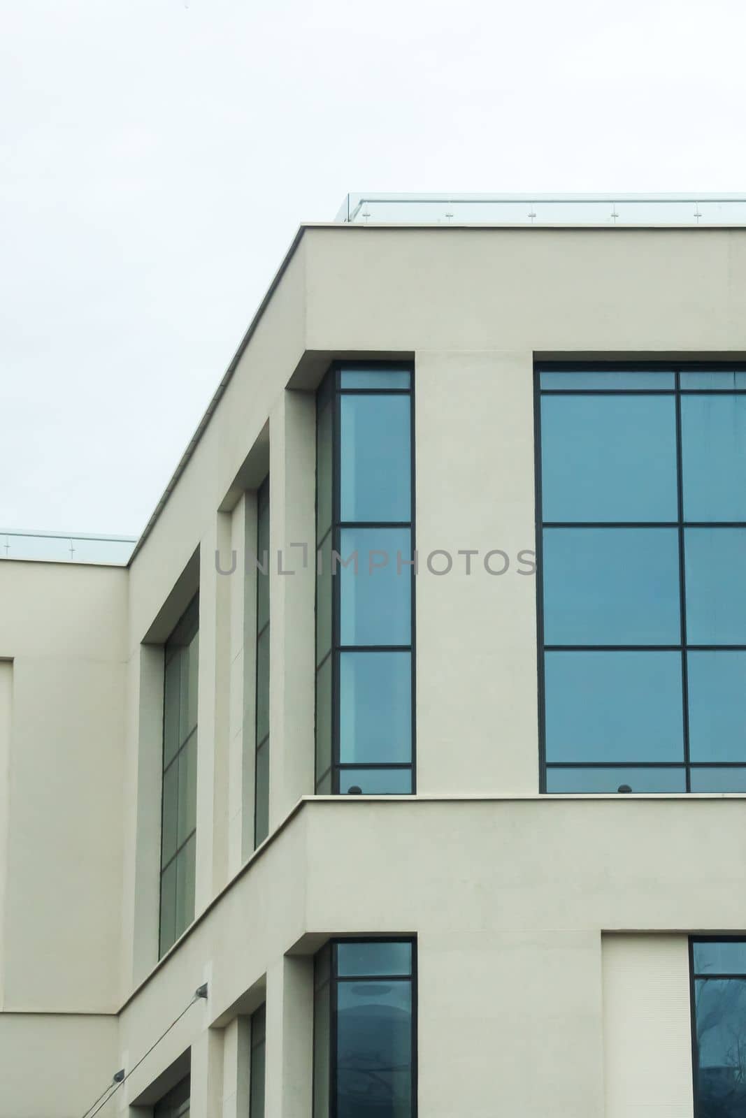 Windows on a grey building close up