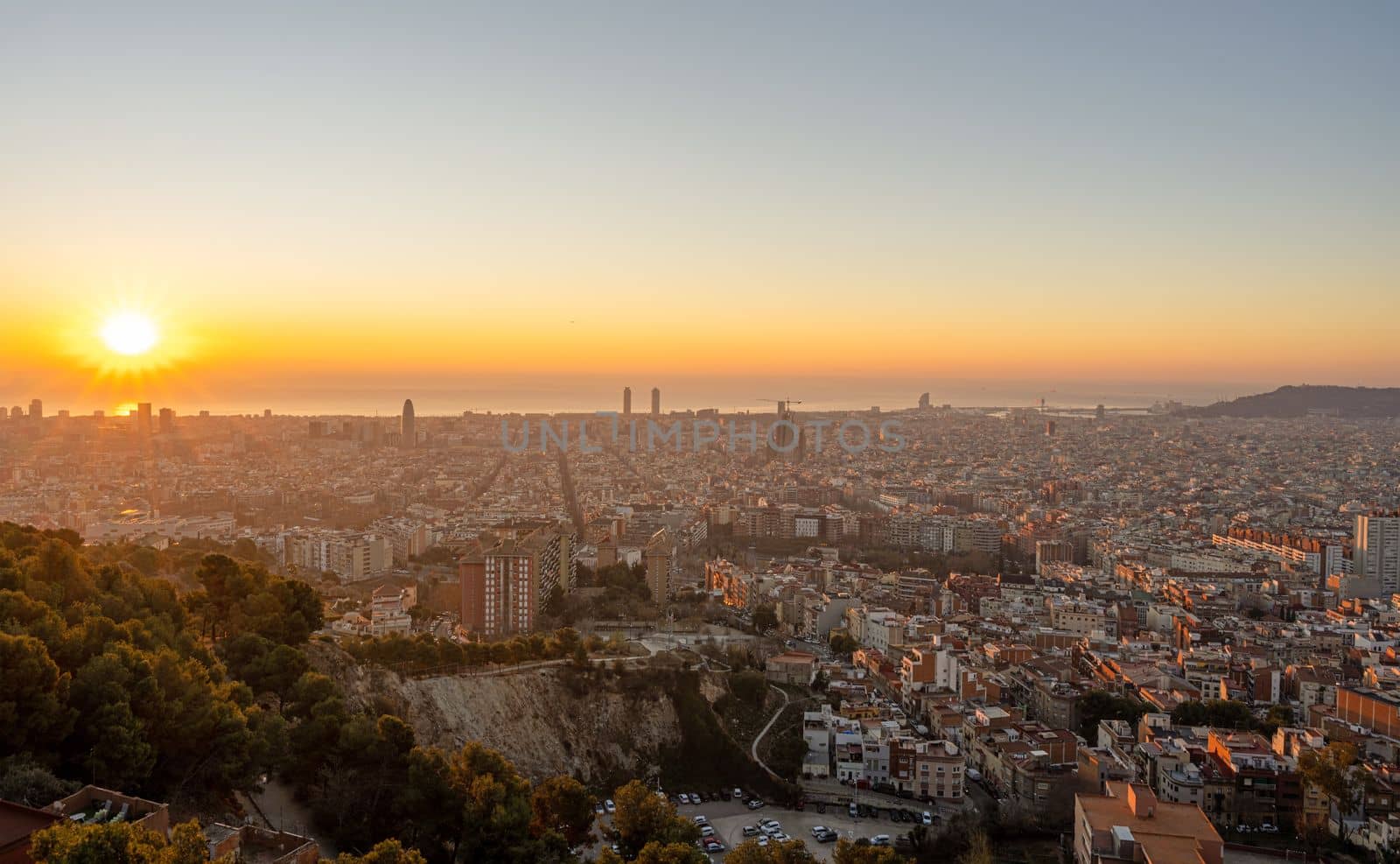 View over Barcelona just after sunrise by elxeneize
