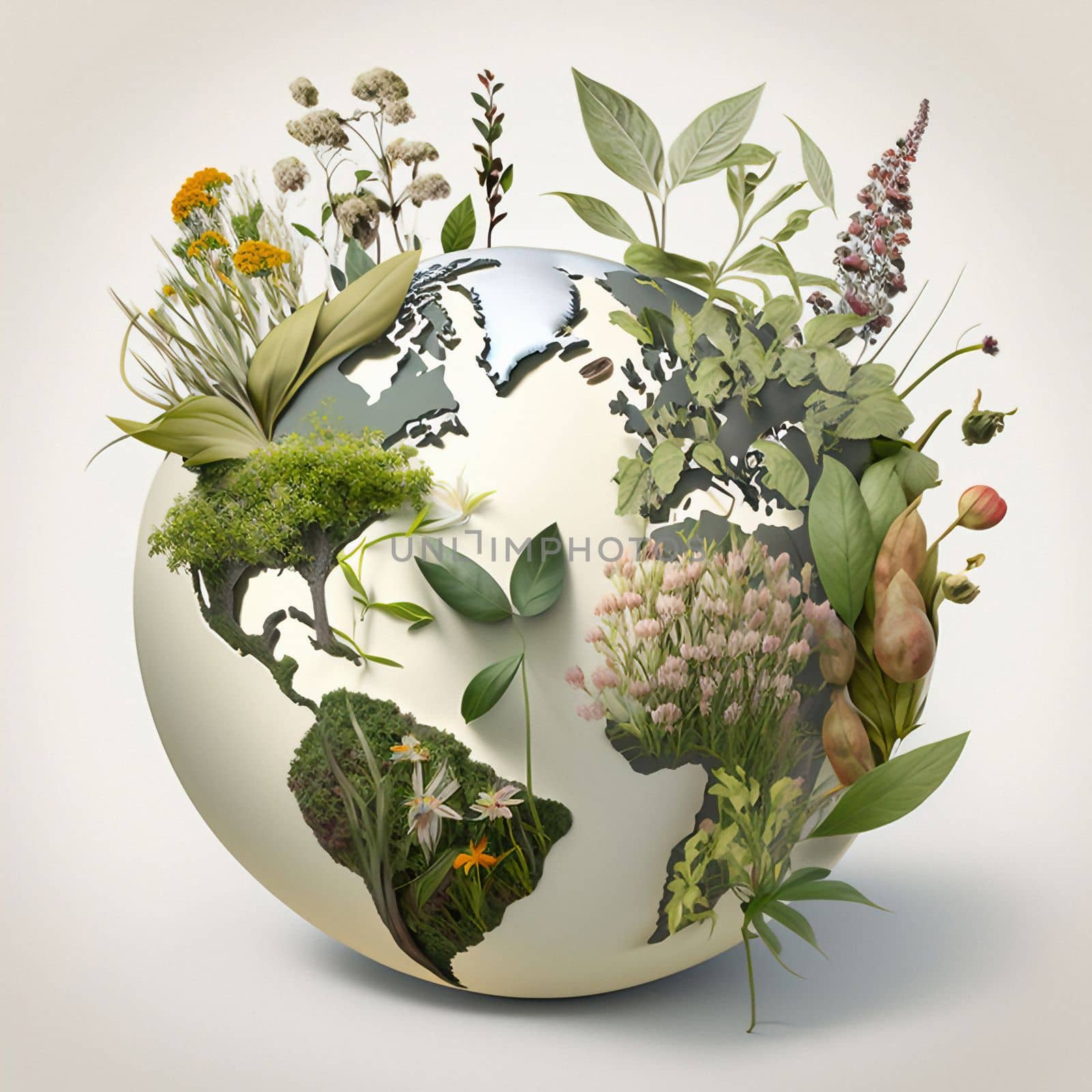 The world surrounded by medicinal plants. World environment day and nature conservation day background. Green mental health concept 3d background isolated on white background. download image