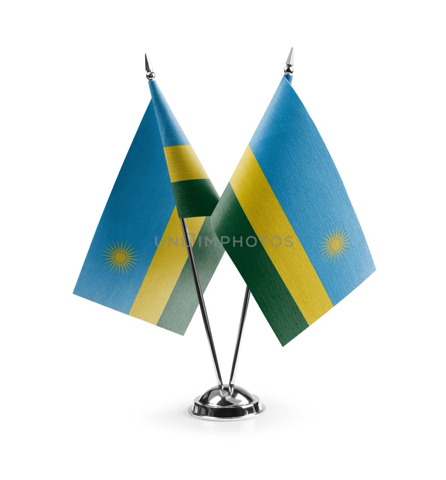 Small national flags of the Rwanda on a white background.