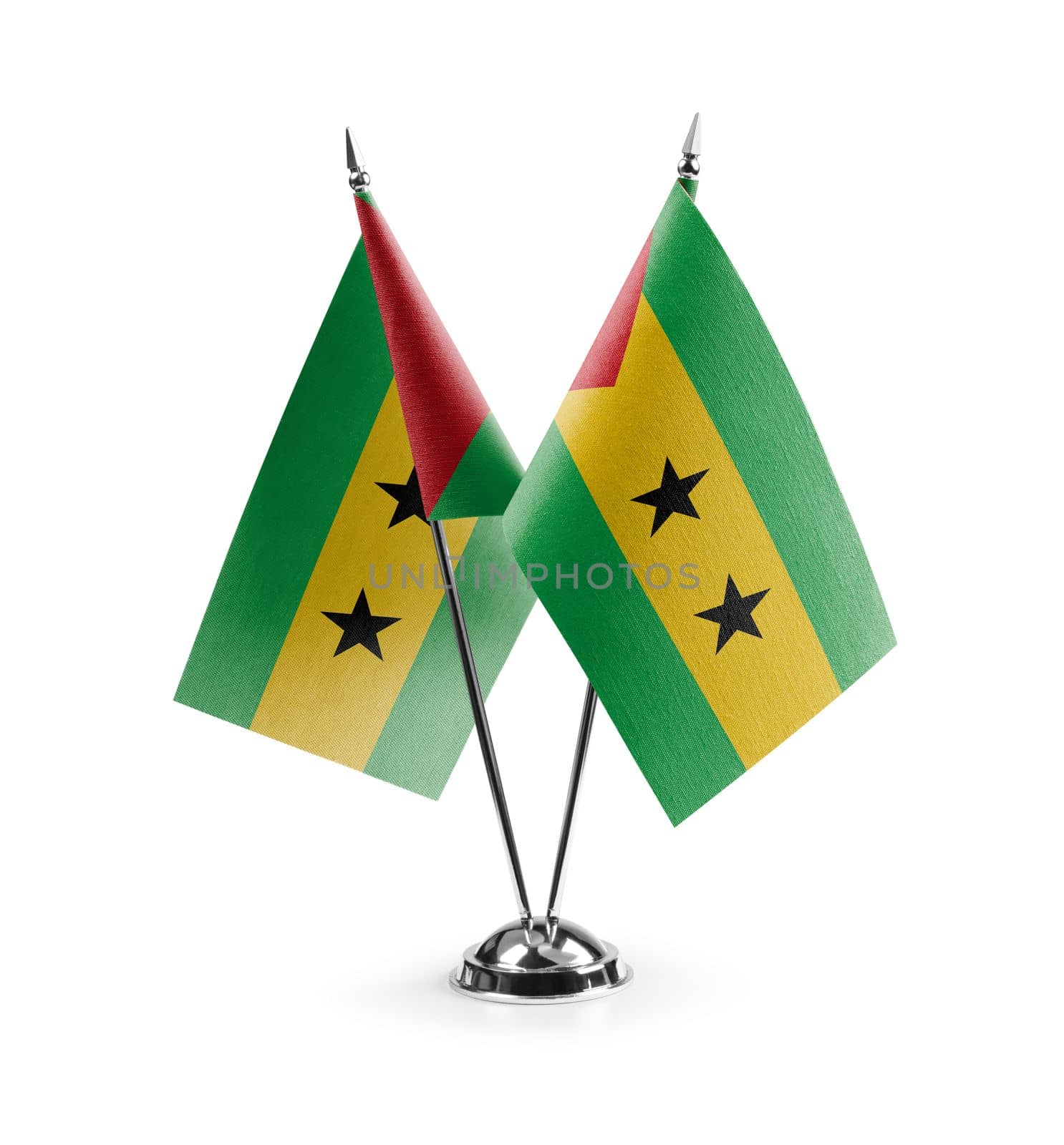 Small national flags of the Sao Tome and Principe on a white background by butenkow