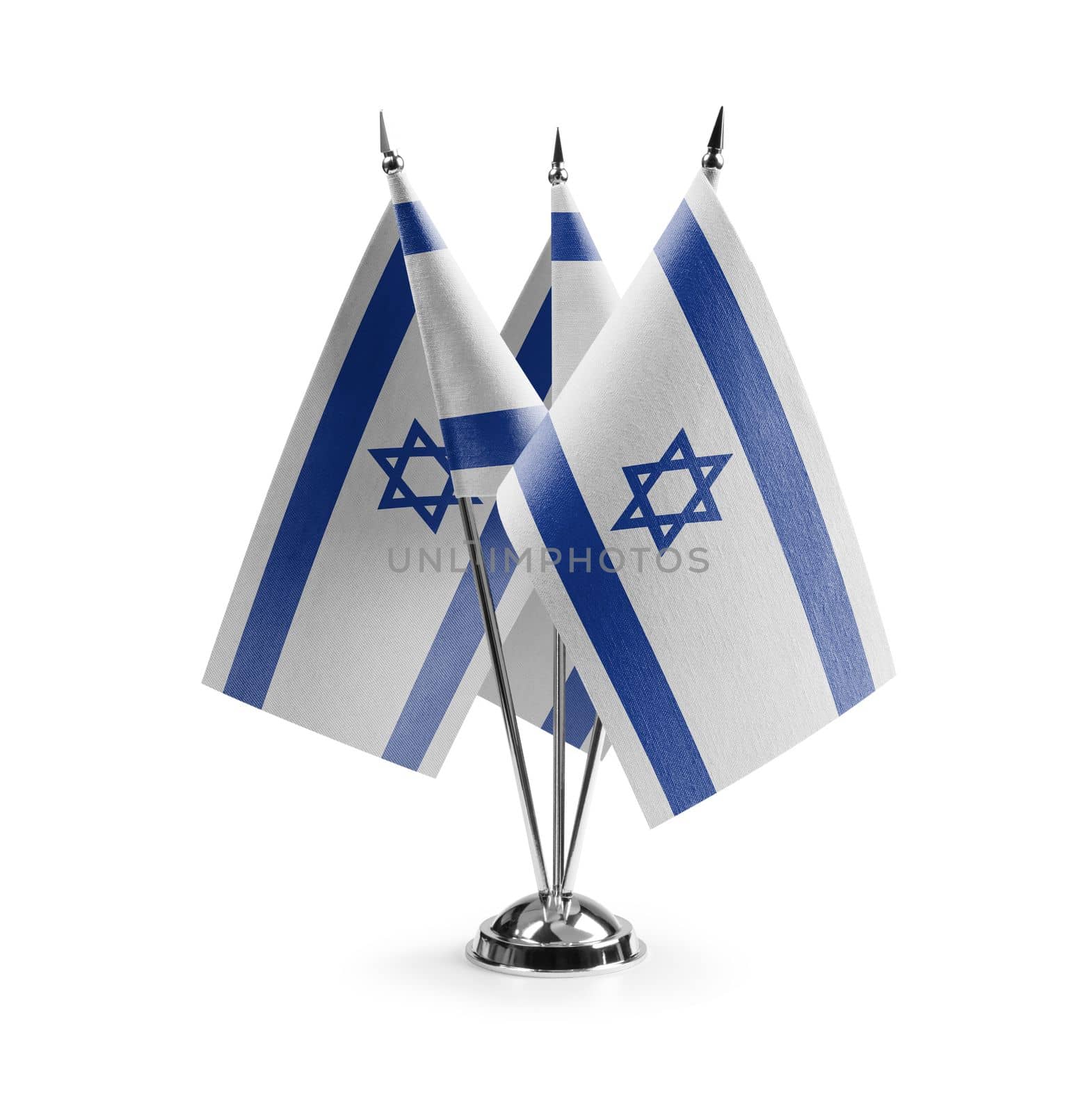 Small national flags of the Israel on a white background.