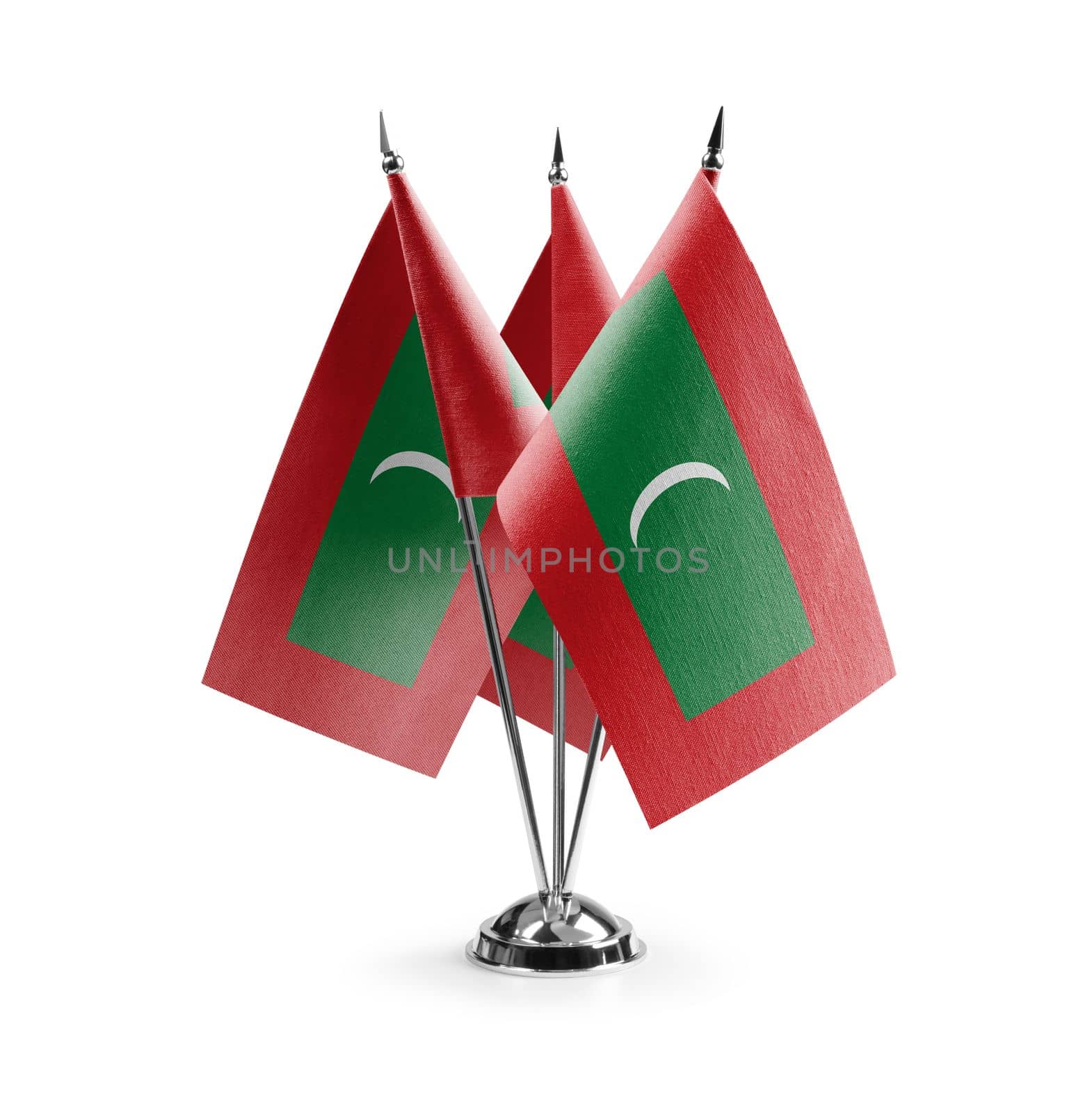 Small national flags of the Maldives on a white background.