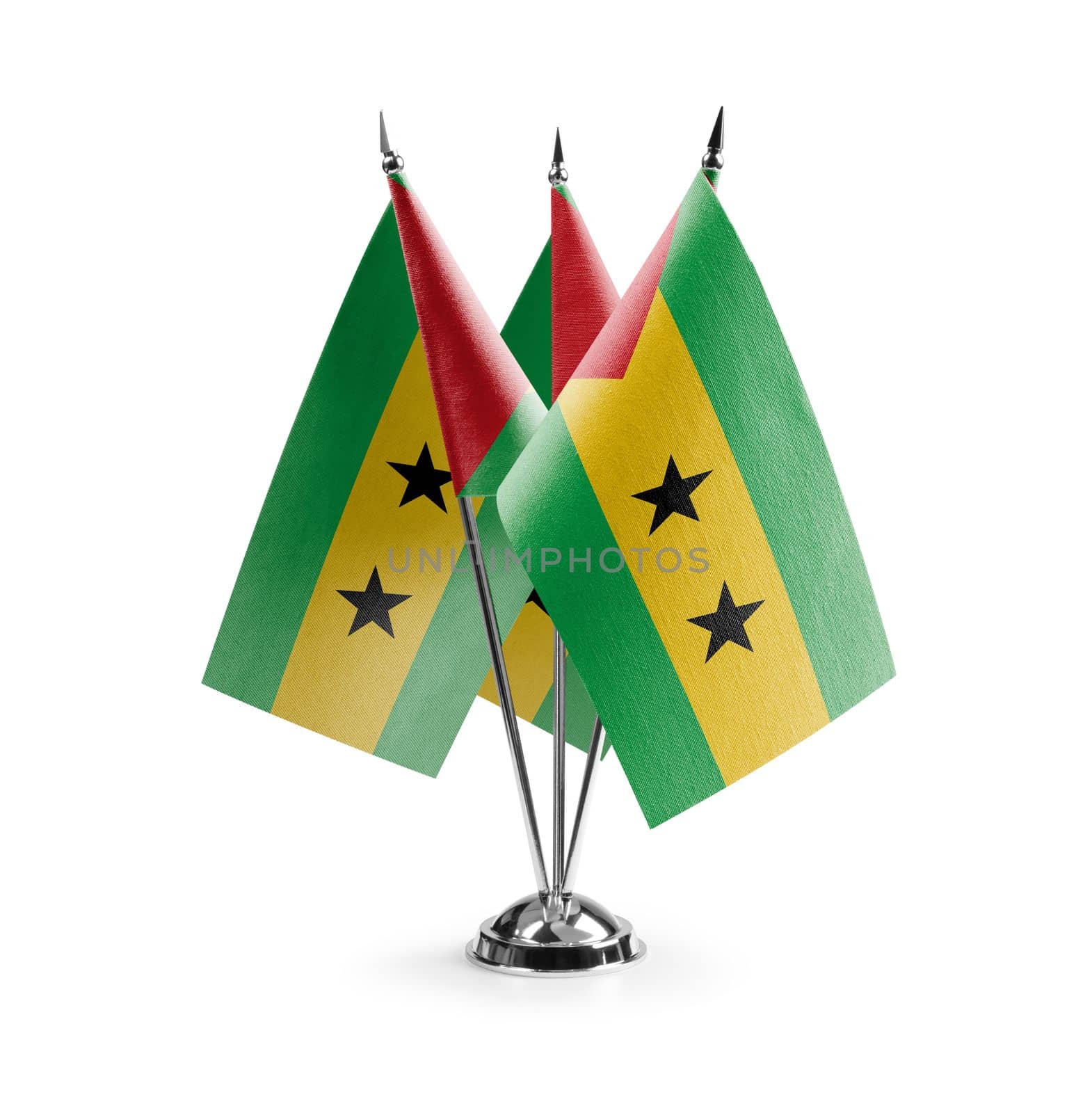 Small national flags of the Sao Tome and Principe on a white background by butenkow