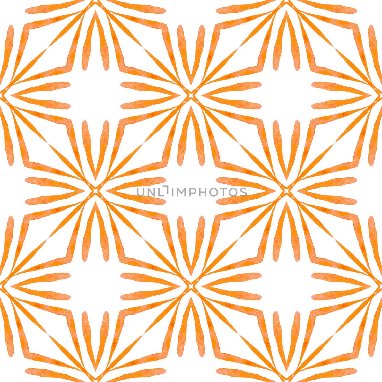 Textile ready fresh print, swimwear fabric, wallpaper, wrapping. Orange original boho chic summer design. Oriental arabesque hand drawn border. Arabesque hand drawn design.