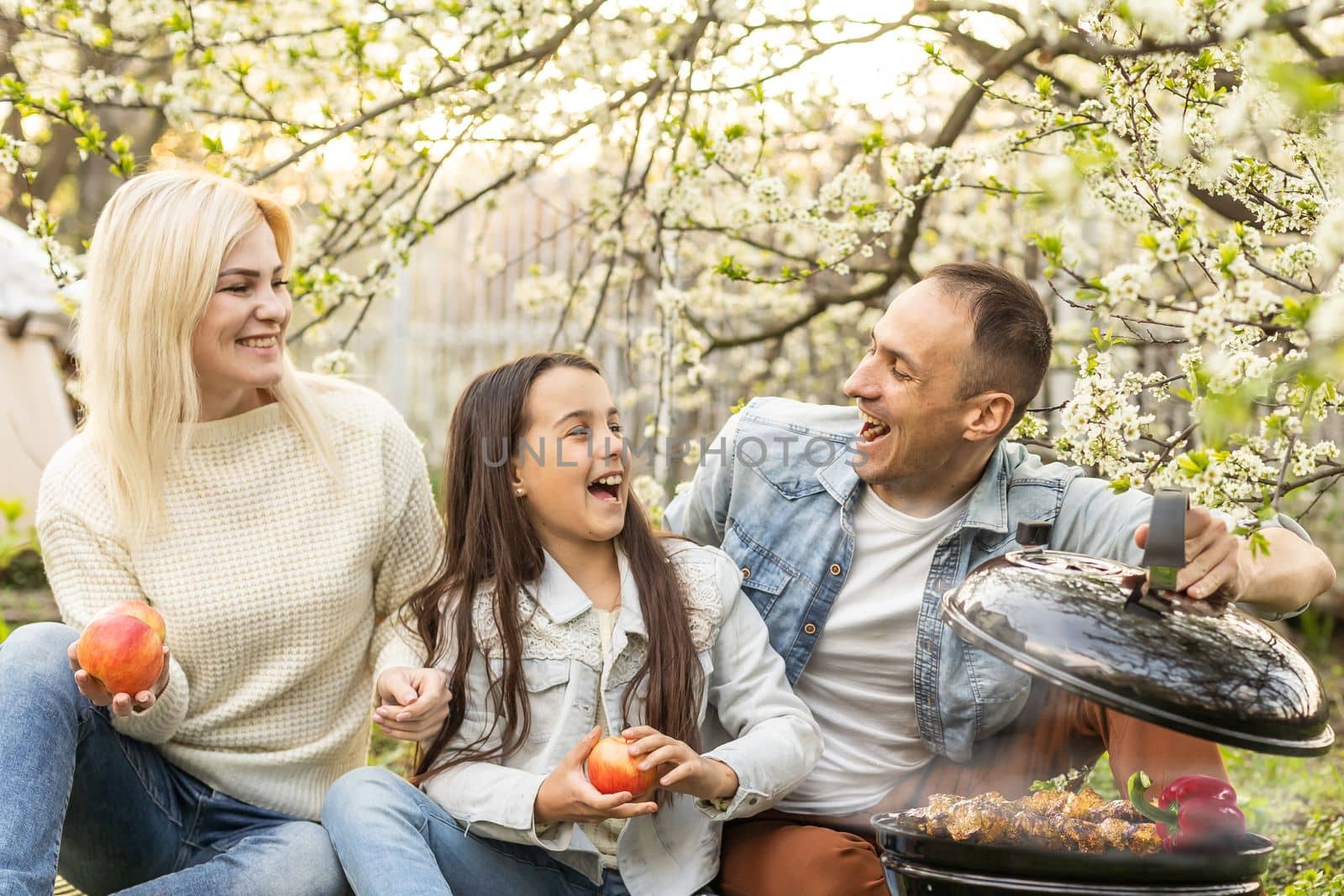 Happy family on summer picnic in park