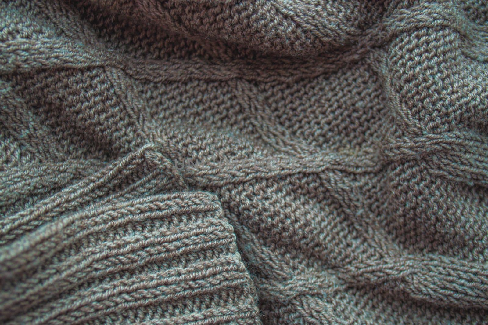 Detail Pattern Knit. Organic Wool Pattern. Macro Knitwear Winter Background. Knitted Print. Dark Linen Thread. Scandinavian Christmas Yarn. Cotton Scarf Embroidery. Closeup Pattern Knit.