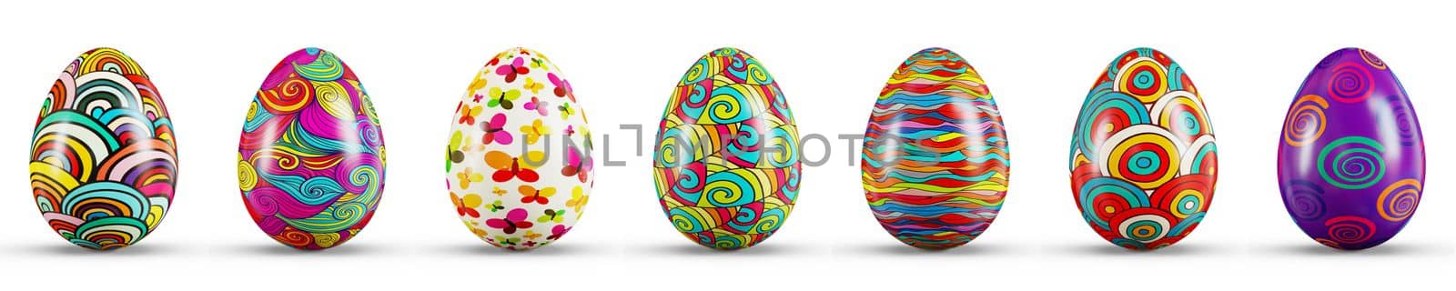 Easter Egg Set on a transparent white background. 3D rendering illustration.