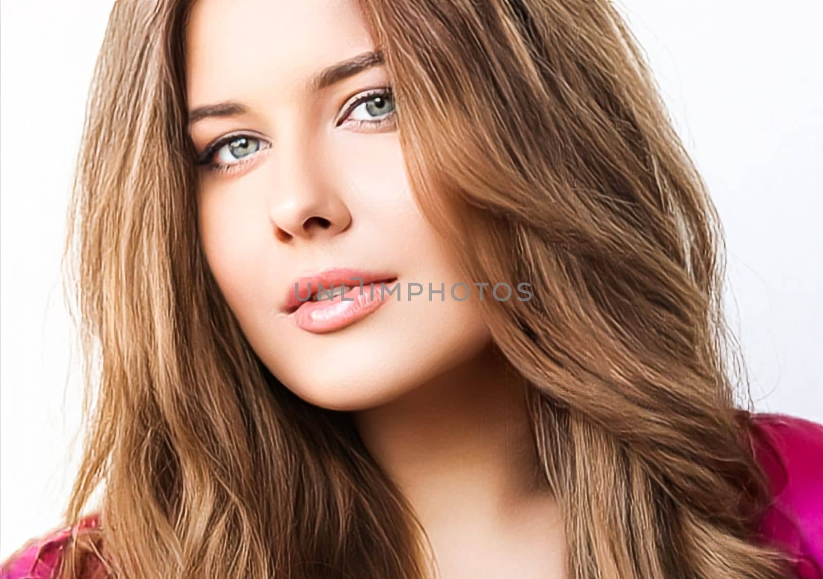 Hairstyle, beauty and hair care, beautiful woman with long natural brown hair, glamour portrait for hair salon and haircare by Anneleven