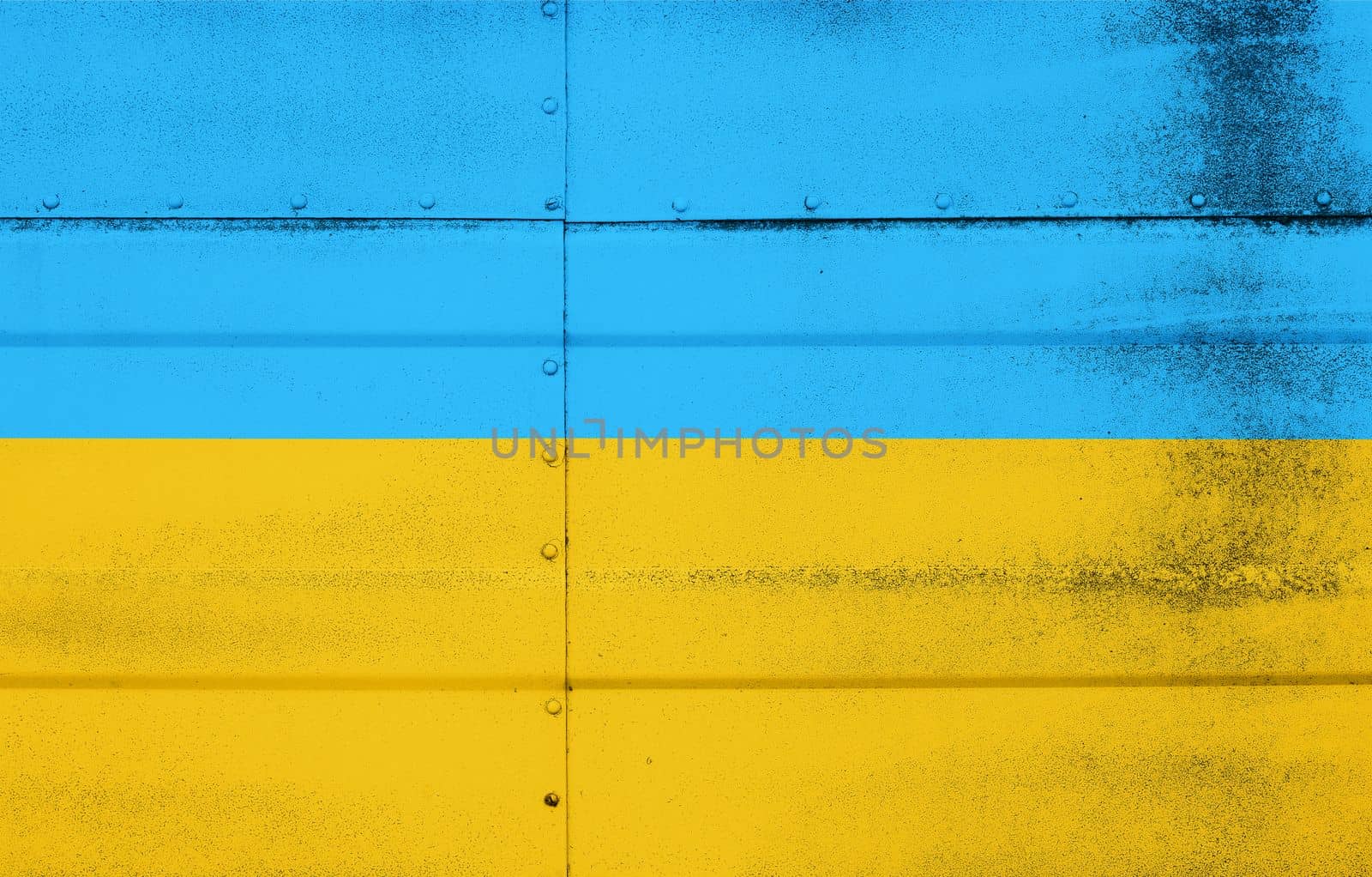 Grunge flag of Ukraine on studded metal by BreakingTheWalls