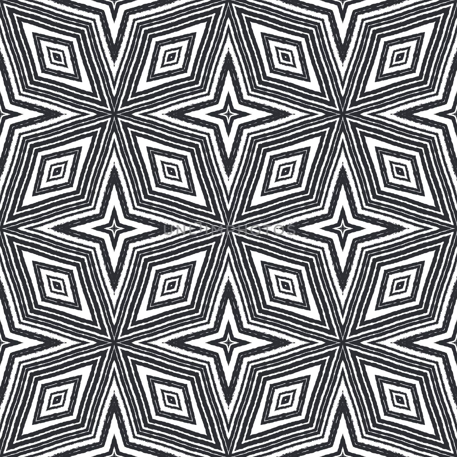 Tiled watercolor pattern. Black symmetrical kaleidoscope background. Textile ready majestic print, swimwear fabric, wallpaper, wrapping. Hand painted tiled watercolor seamless.