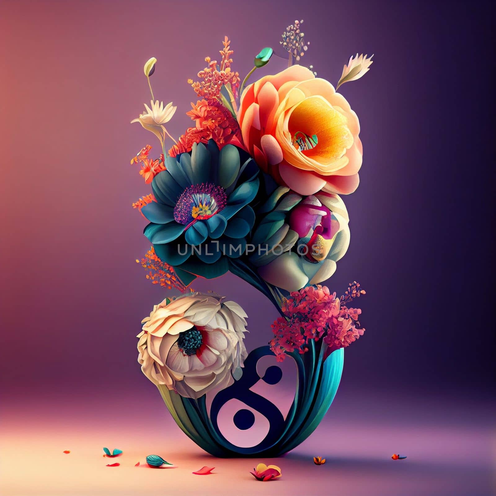 International Women's Day. Banner, flyer, beautiful postcard for March 8. Flowers and butterflies in the shape of the number 8. Ai Generative  by lucia_fox