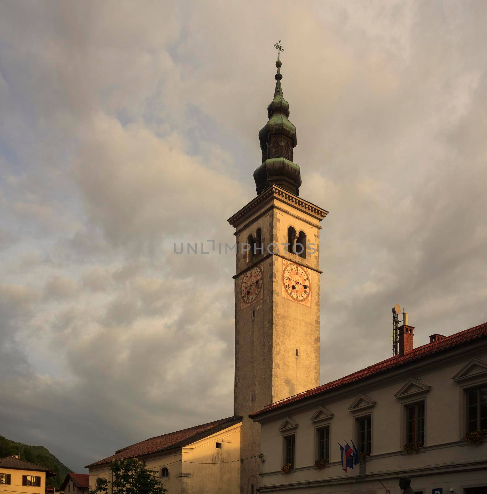 View of the St. Mary of the Assumption church in kobarid