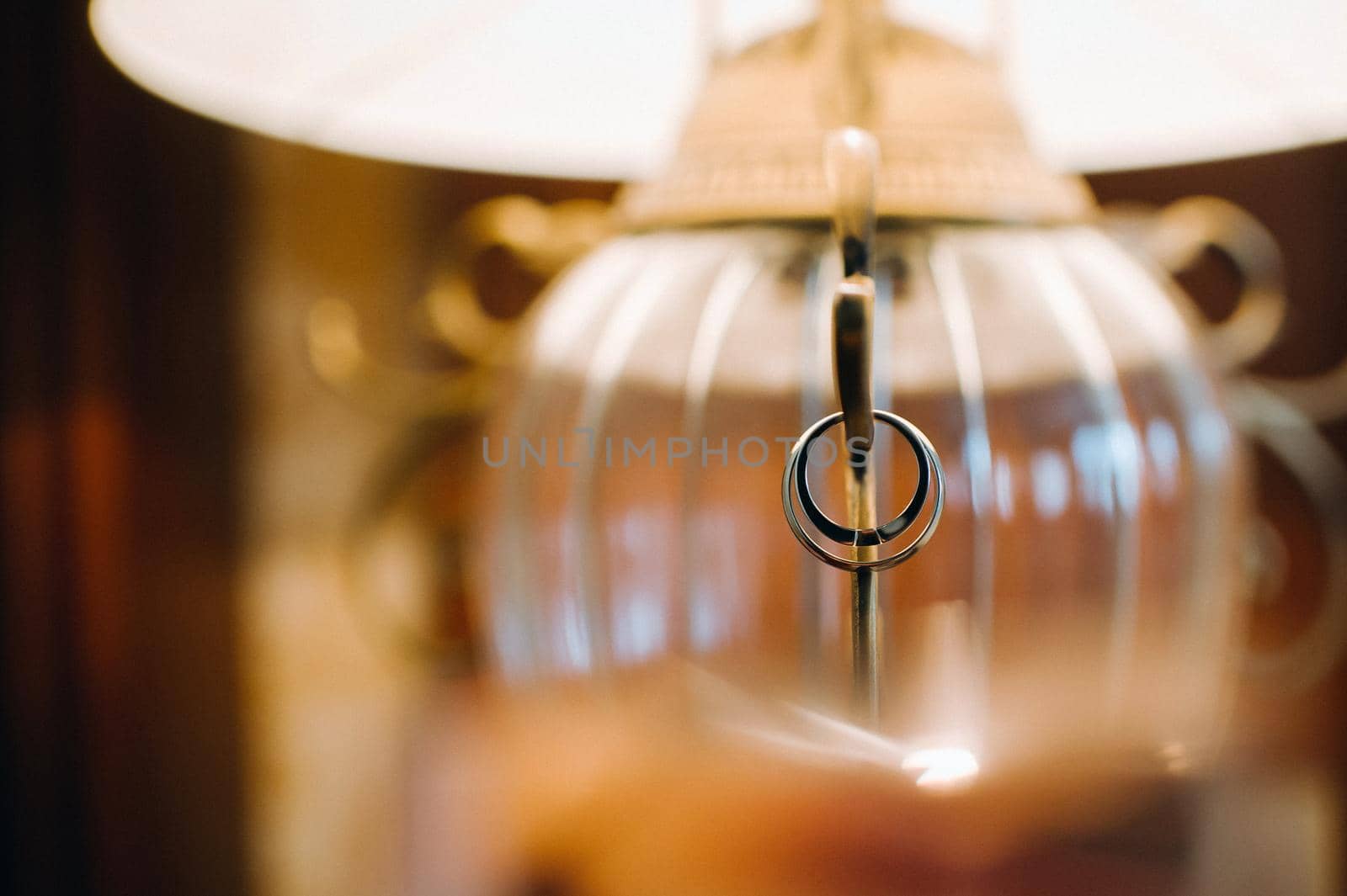 Close-up of two gold wedding rings for a wedding.