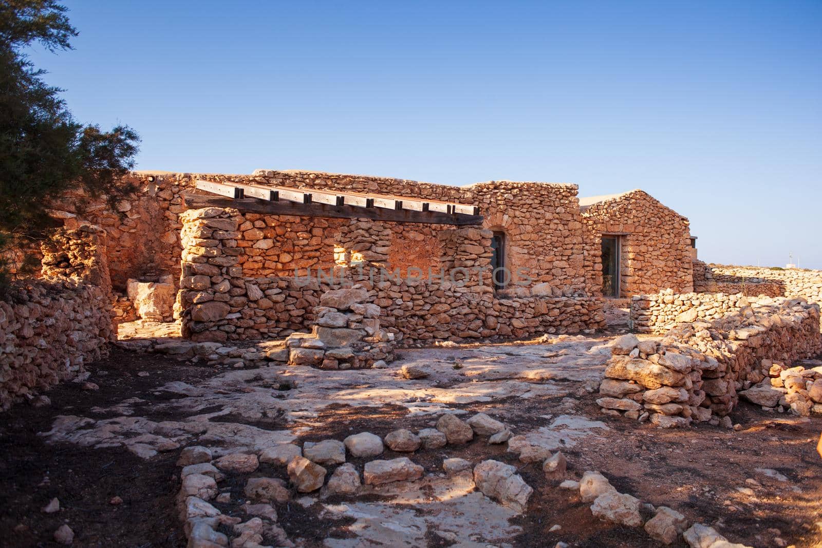 View of ancient house called Dammuso Casa Teresa in Lampedusa, Sicily