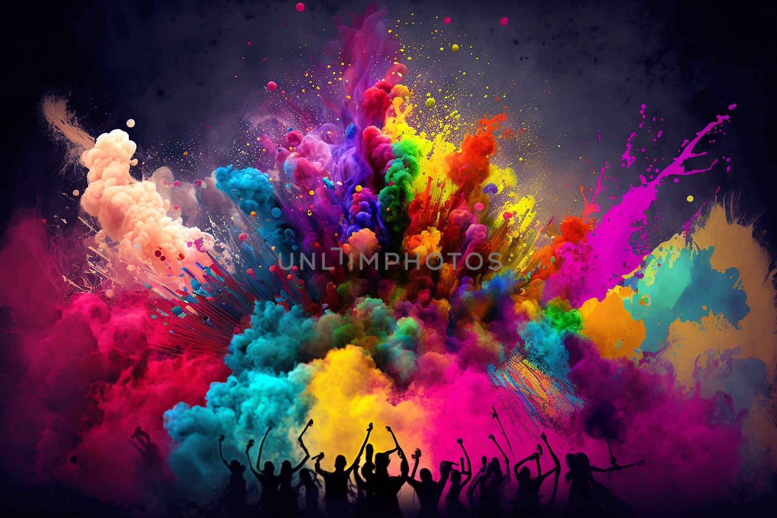 Splashes of paint on the Holi holiday colorful wallpaper background