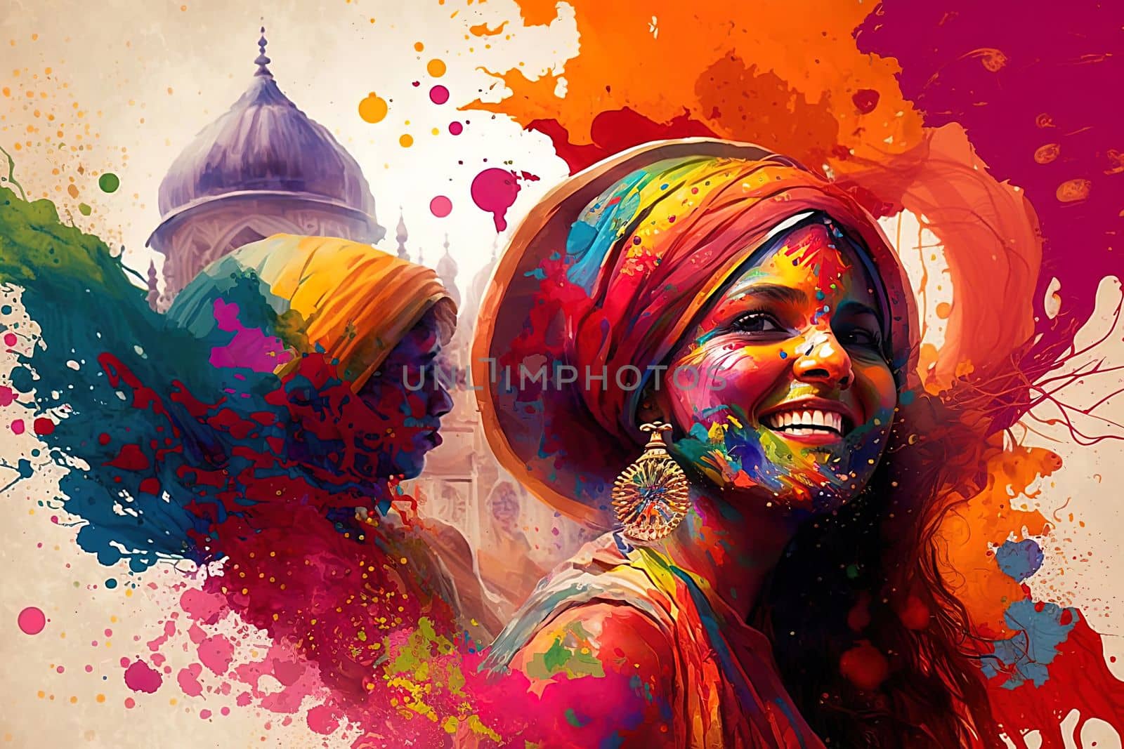 A girl with paint on her face at the Holi festival wallpaper background