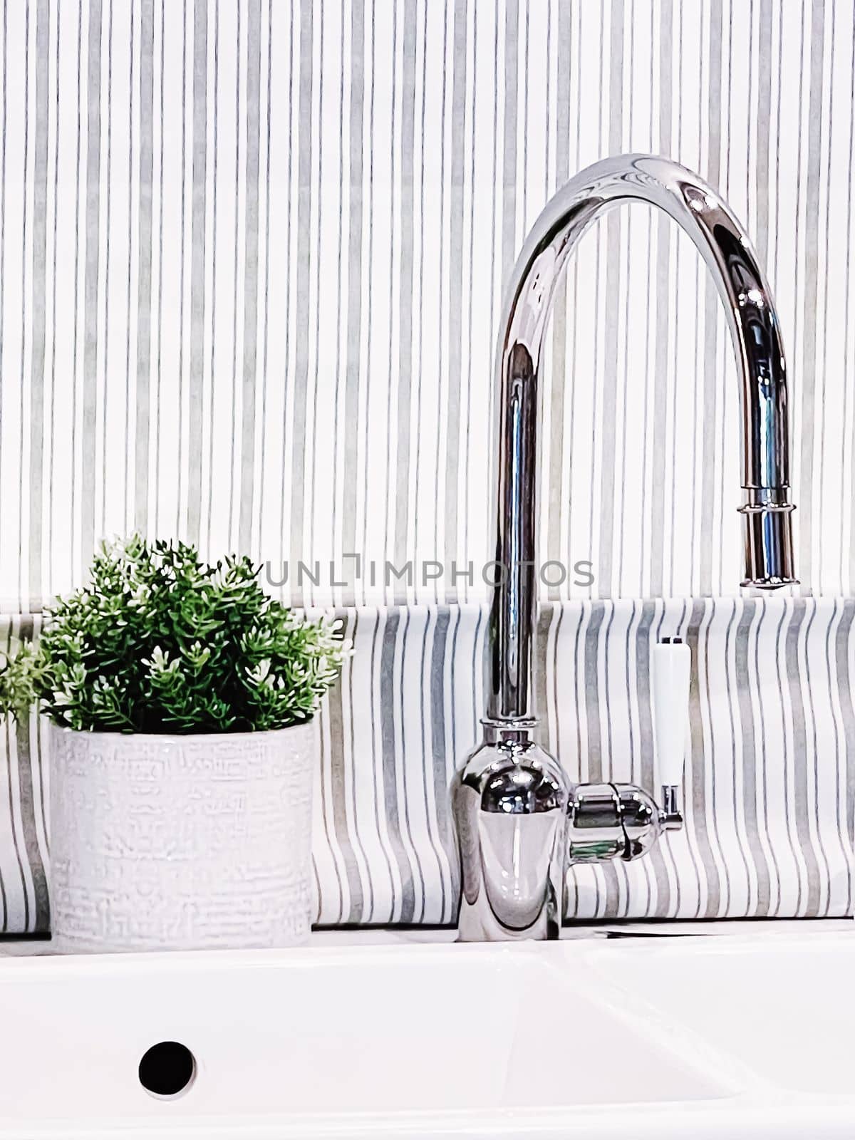 Home decor and interior design, modern kitchen sink faucet, furniture and decoration details