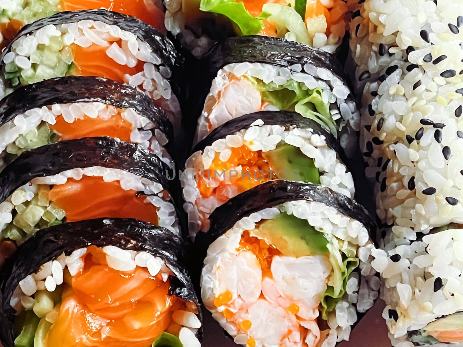 Food and diet, japanese sushi in a restaurant, asian cuisine as meal for lunch or dinner, tasty recipe by Anneleven