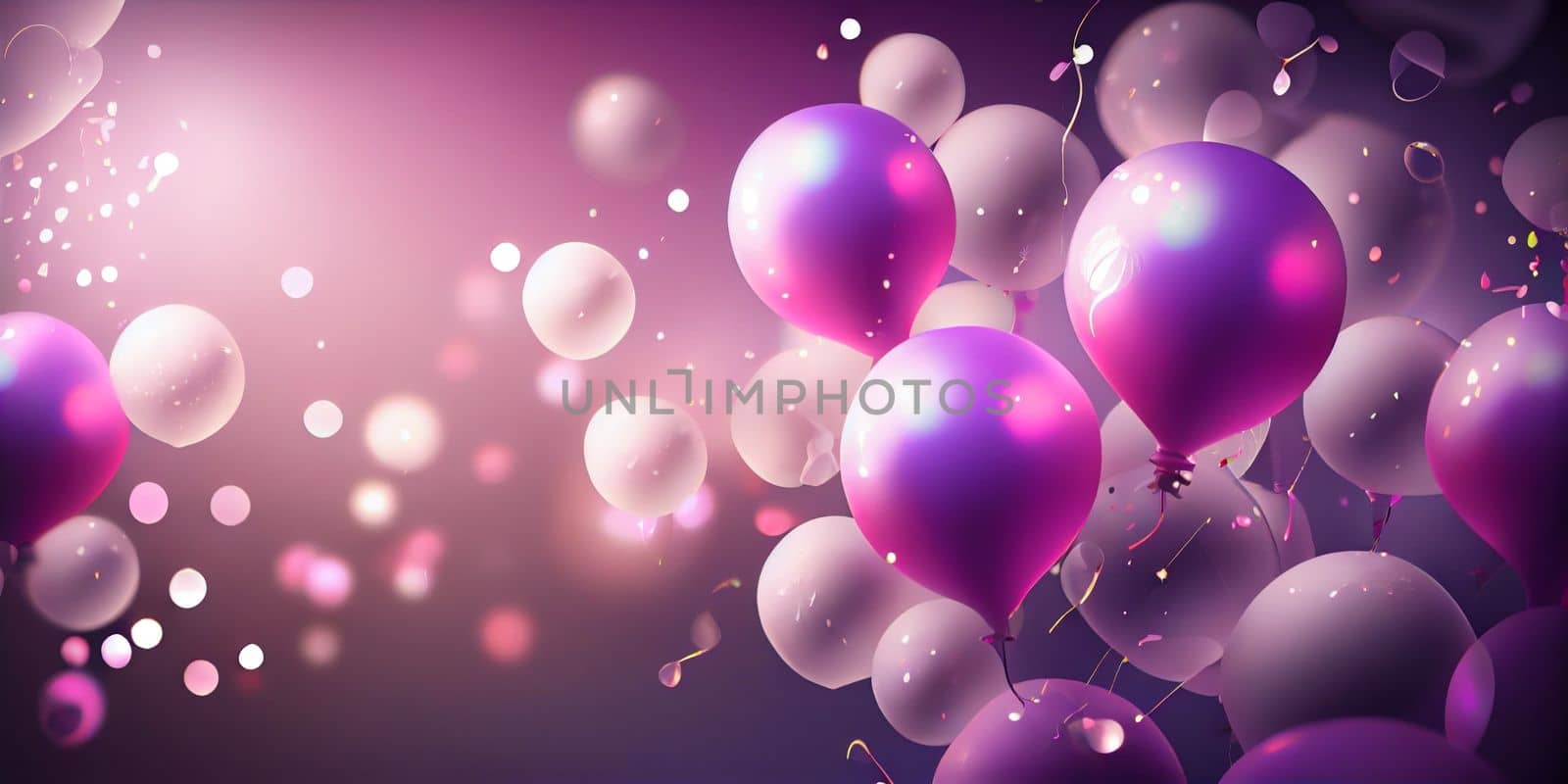 Pink birthday balloons over abstract background. AI Generative by lucia_fox