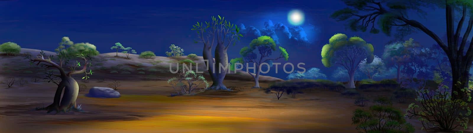 African landscape at night illustration by Multipedia
