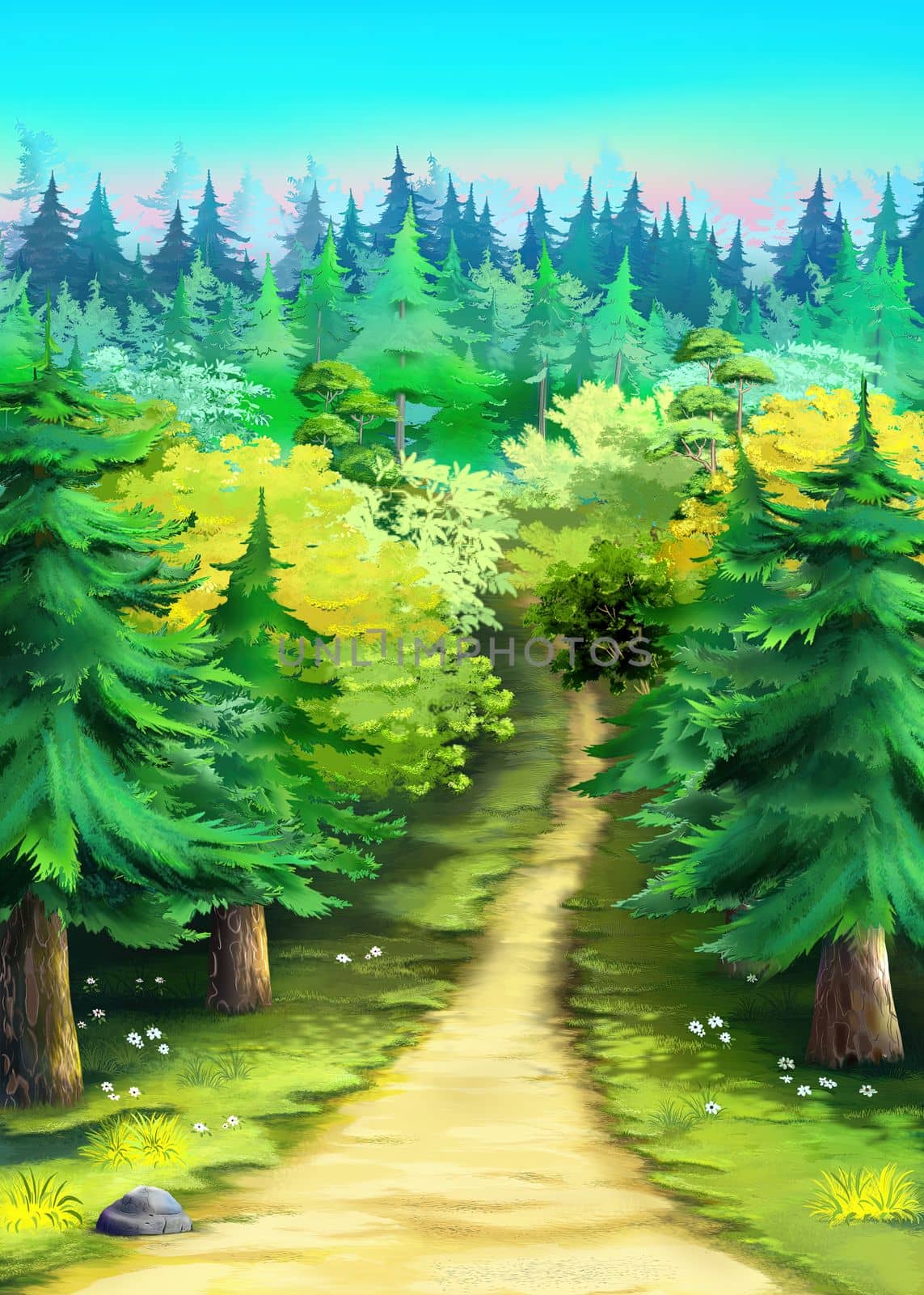 Forest path on a summer day illustration by Multipedia