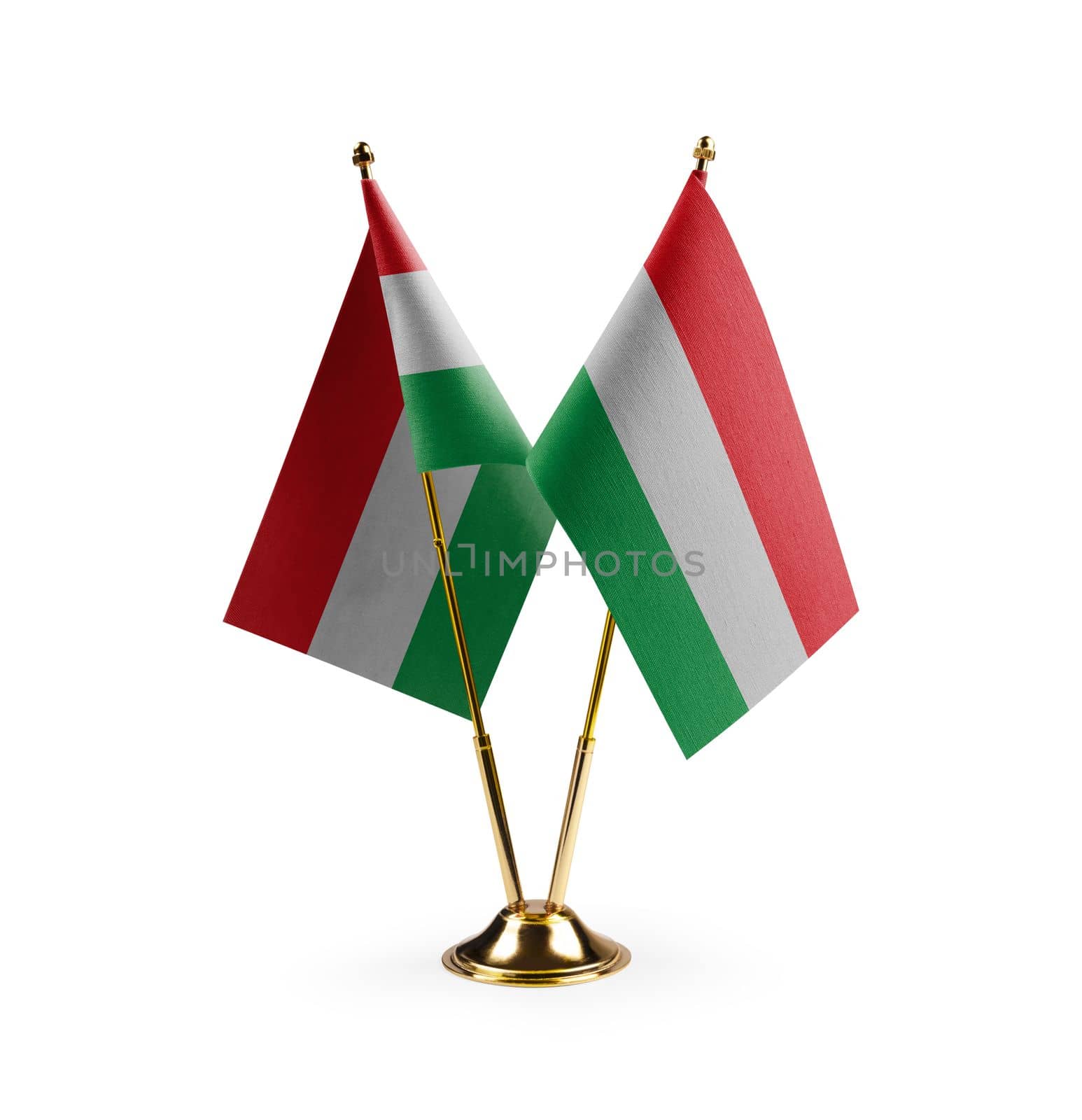 Small national flags of the Hungary on a white background.