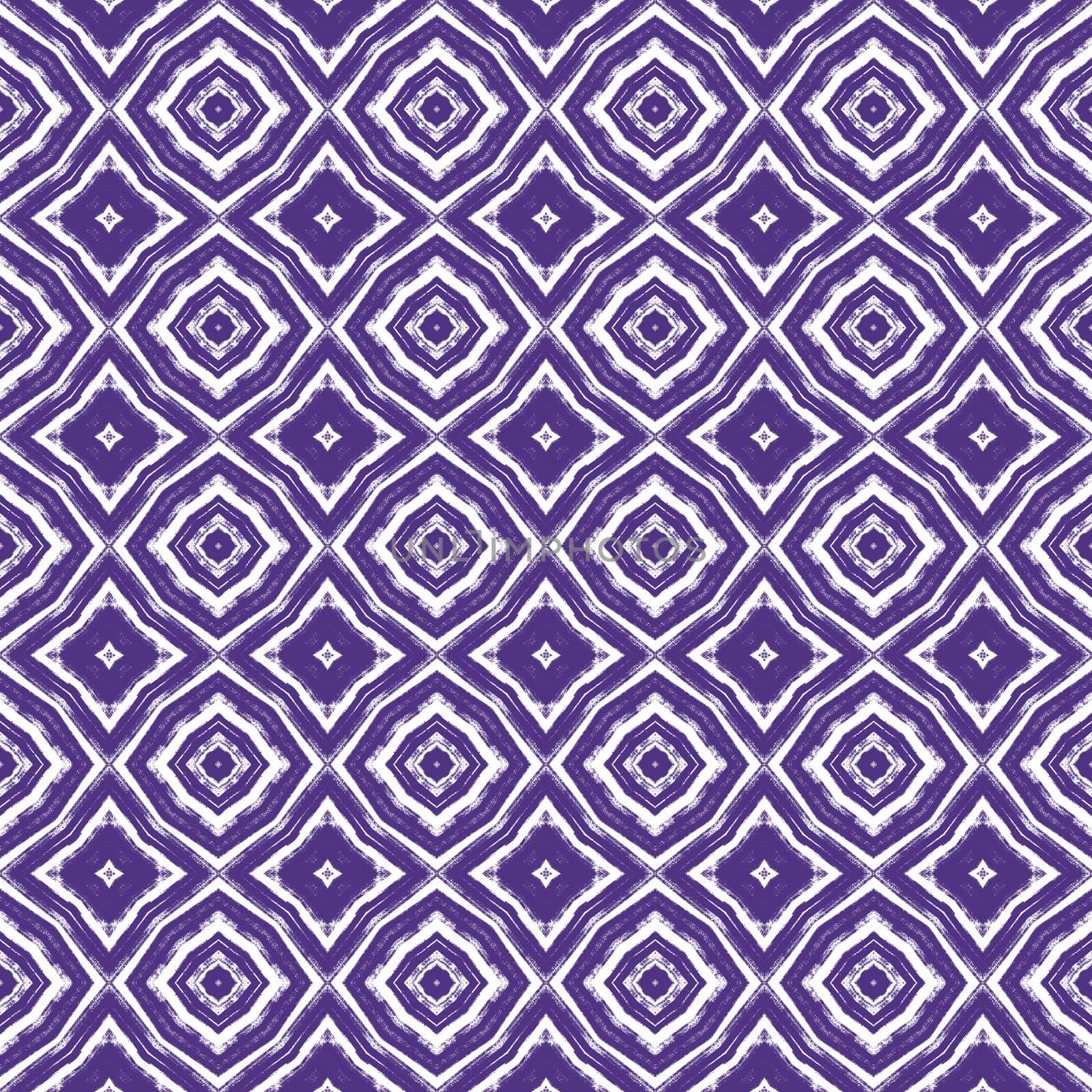 Geometric seamless pattern. Purple symmetrical kaleidoscope background. Textile ready artistic print, swimwear fabric, wallpaper, wrapping. Hand drawn geometric seamless design.