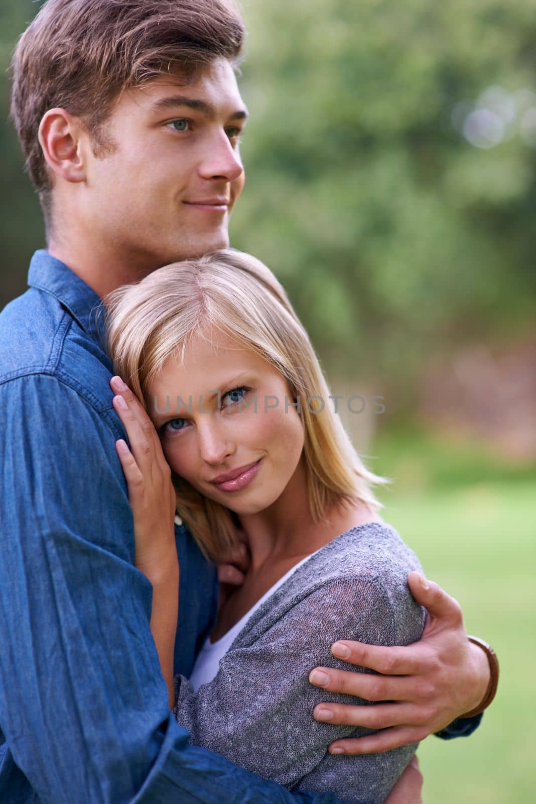 Hes my main man. An affectionate young couple enjoying the outdoors together