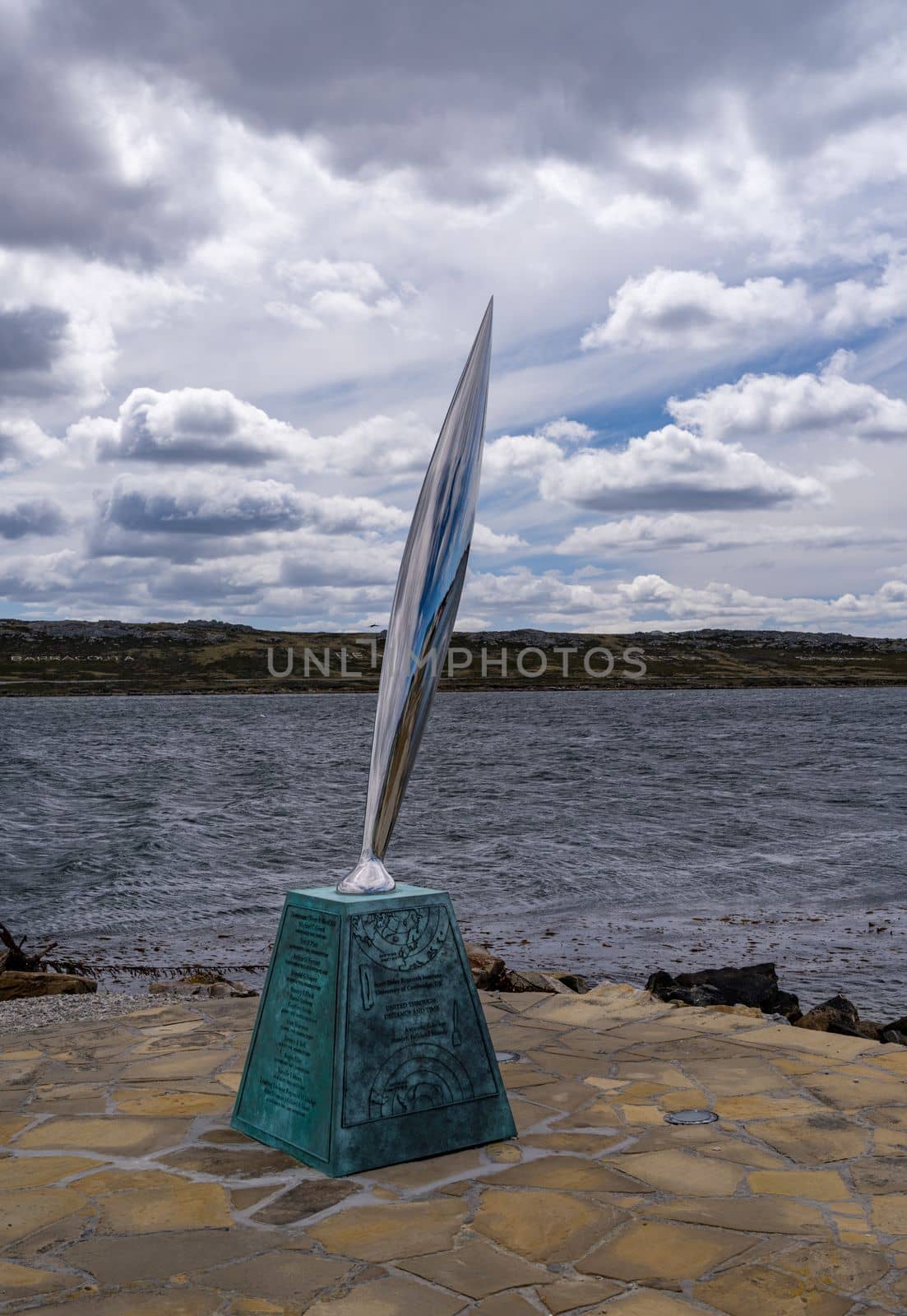 Port Stanley, Falkland Islands - 31 January 2023: British Antarctic monument trust memorial for those who lost lives