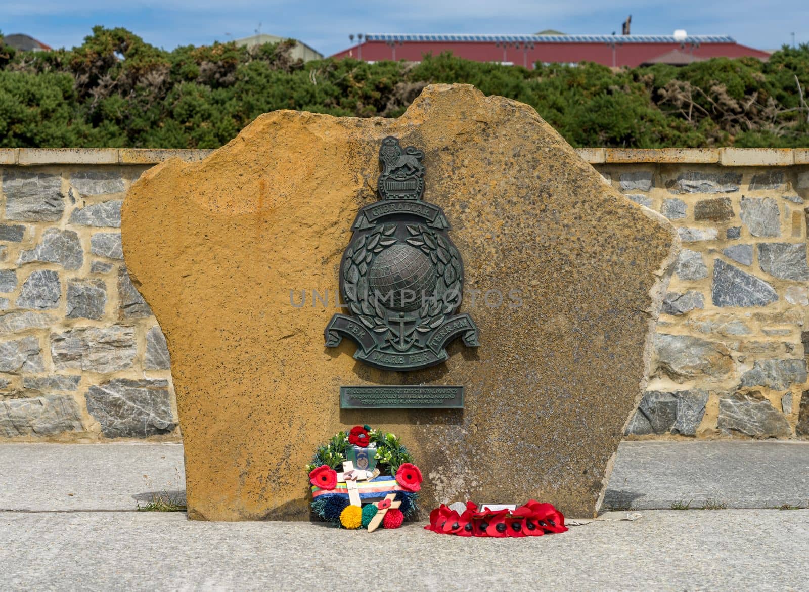 Port Stanley, Falkland Islands - 31 January 2023: Memorial to marines who served Falklands since 1765