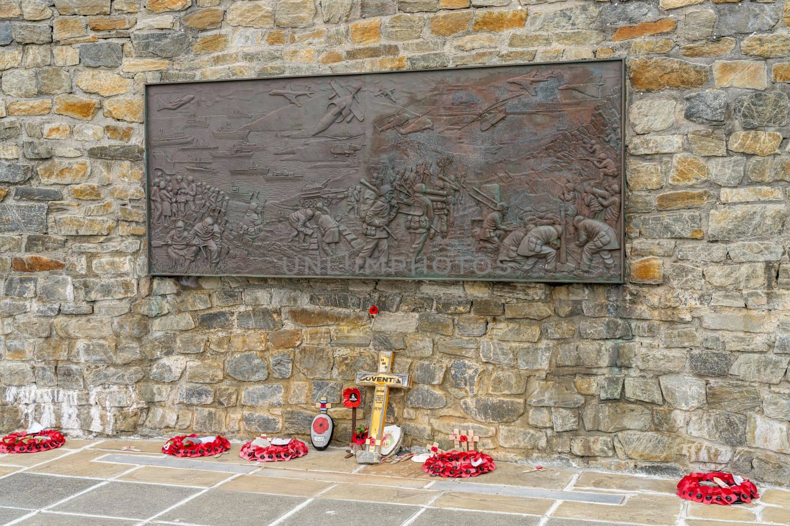 Port Stanley, Falkland Islands - 31 January 2023: War memorial to soldiers killed in Falklands war in 1982