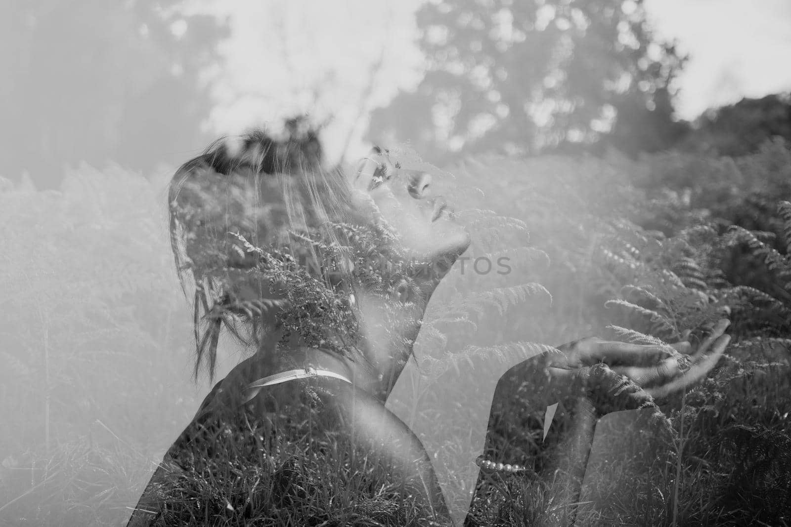 View of girl and tree in Double exposure