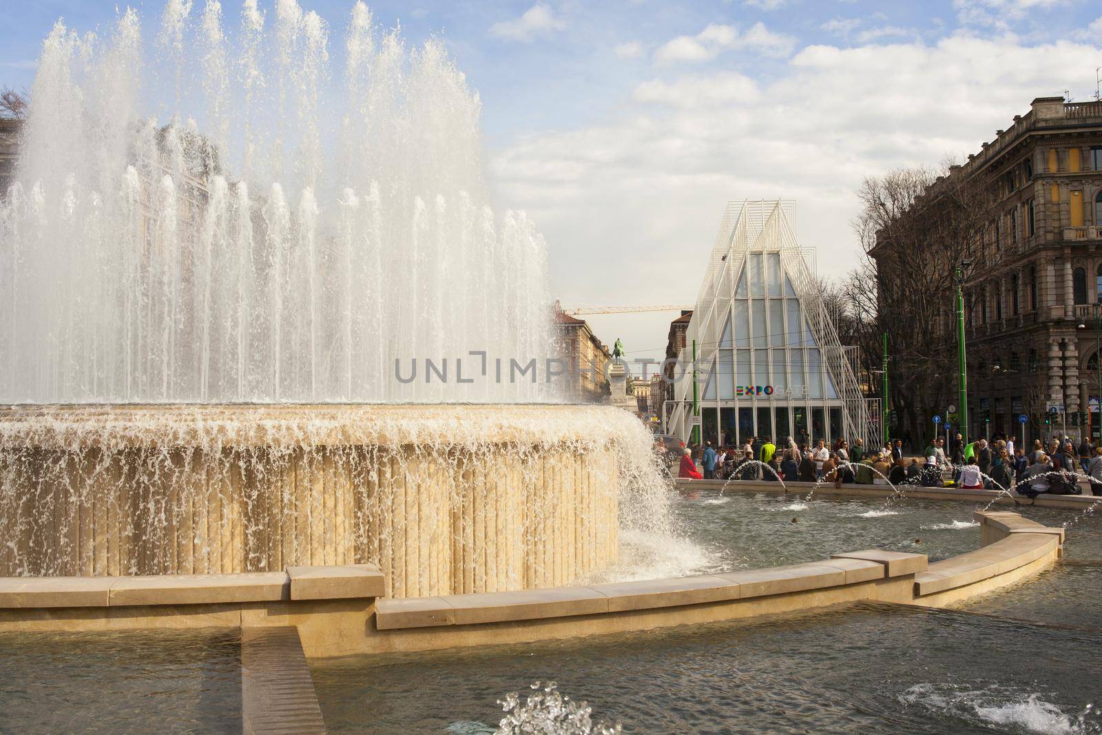 MILAN, ITALY - MARCH 29: View of fountain near the Expo gate 2015 in Milan on March 29, 2015