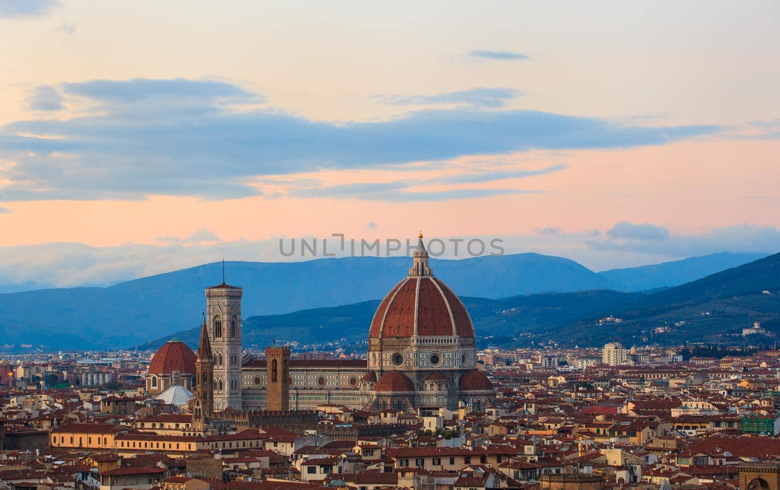 View of the Cathedral of Saint Mary of the Flower - Cattedrale di Santa Maria del Fiore in Florence, tuscany. Italy
