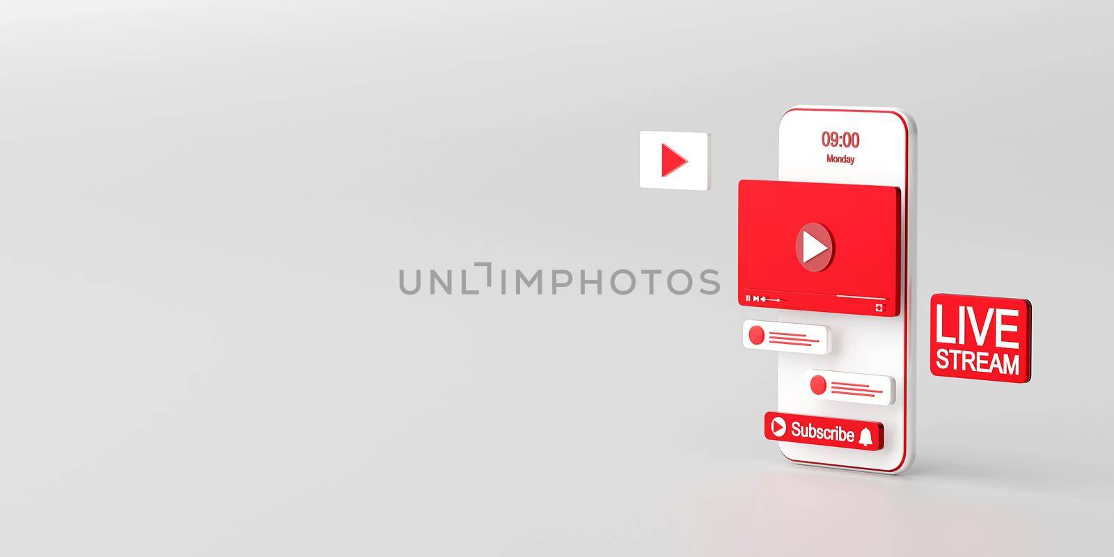 Live streaming on social media application on smartphone, 3d rendering by nutzchotwarut
