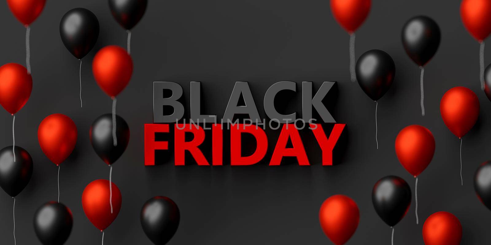 Banner of Black friday with balloon, 3d rendering