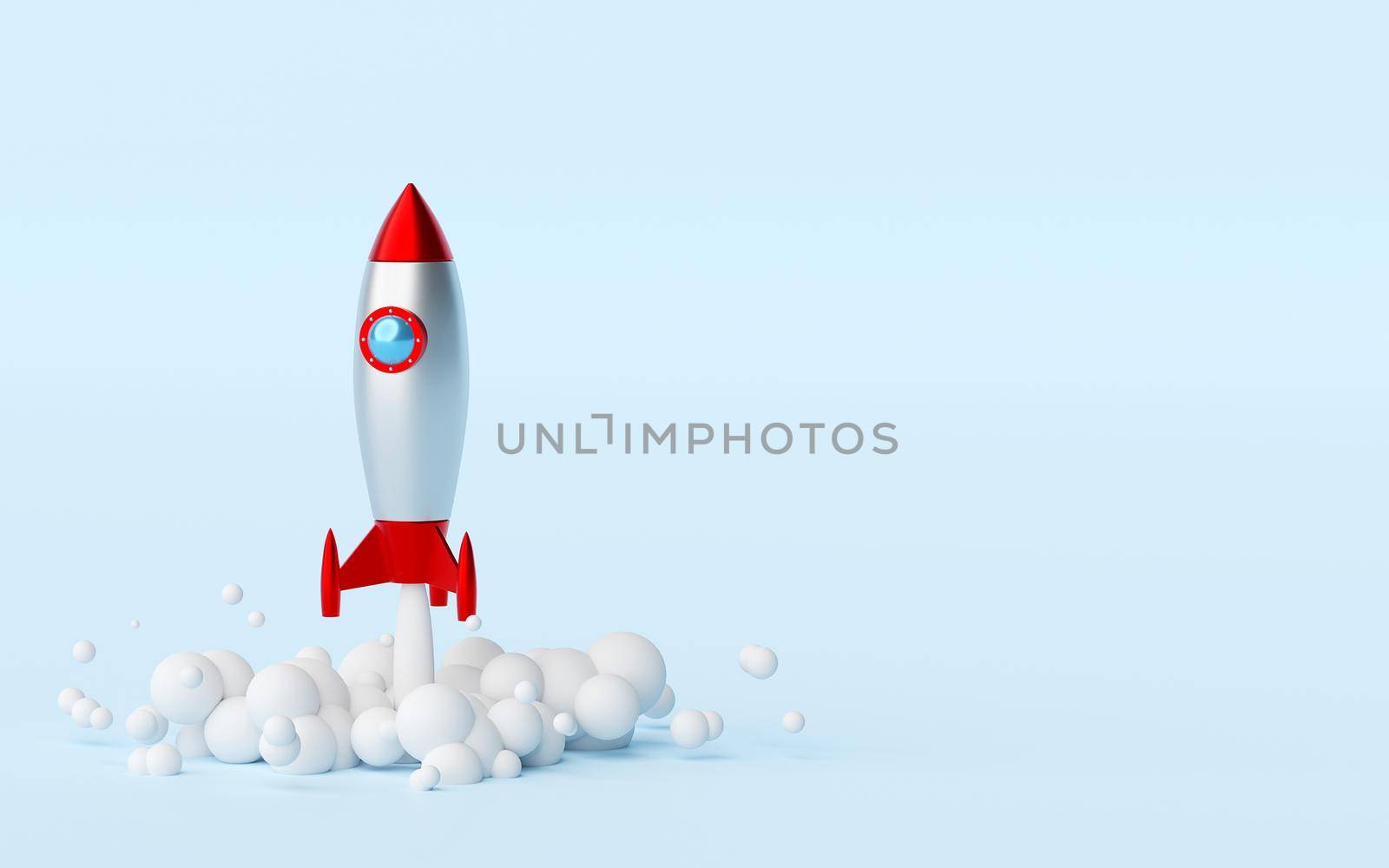 Business start-up concept, Rocket launching from the ground, 3d rendering