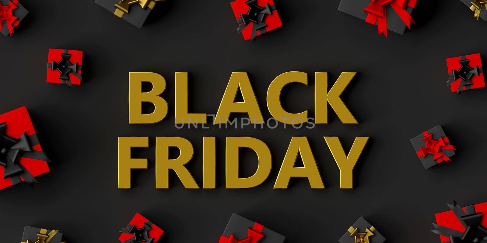 Text Black friday with gifts, 3d rendering