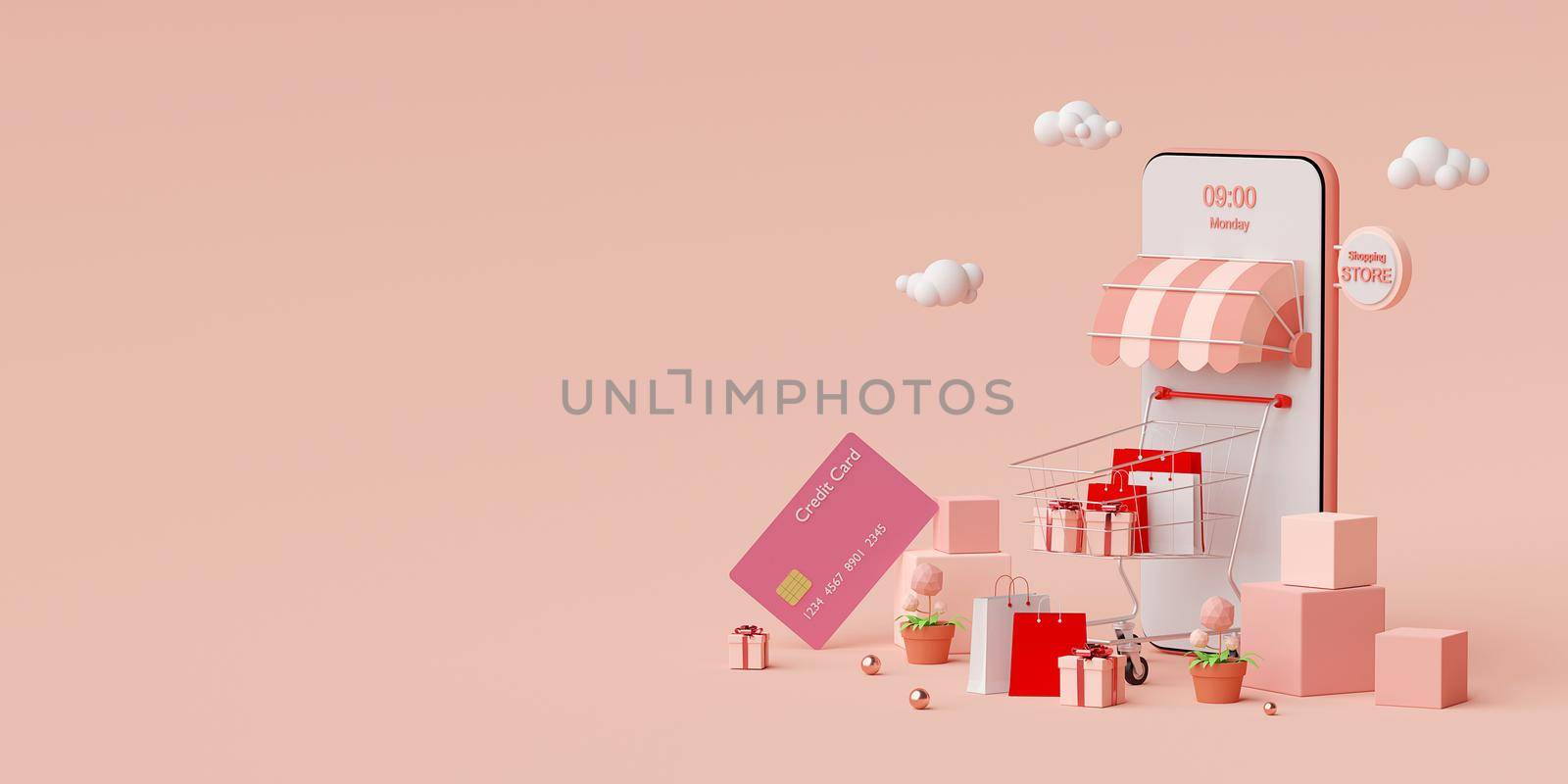 Shopping online on smartphone concept, 3d rendering by nutzchotwarut