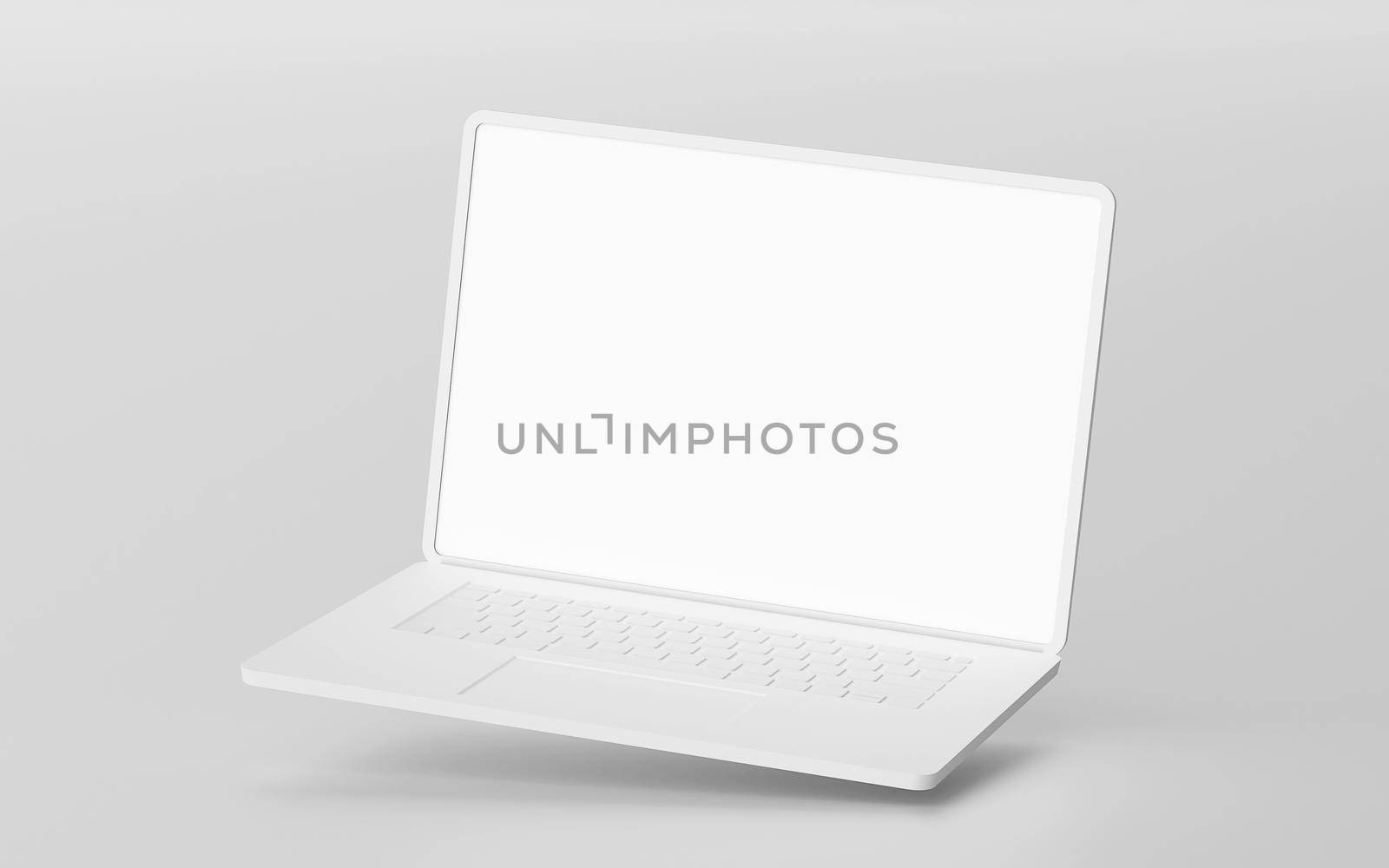 Minimalistic floating laptop blank screen mockup, 3d rendering by nutzchotwarut